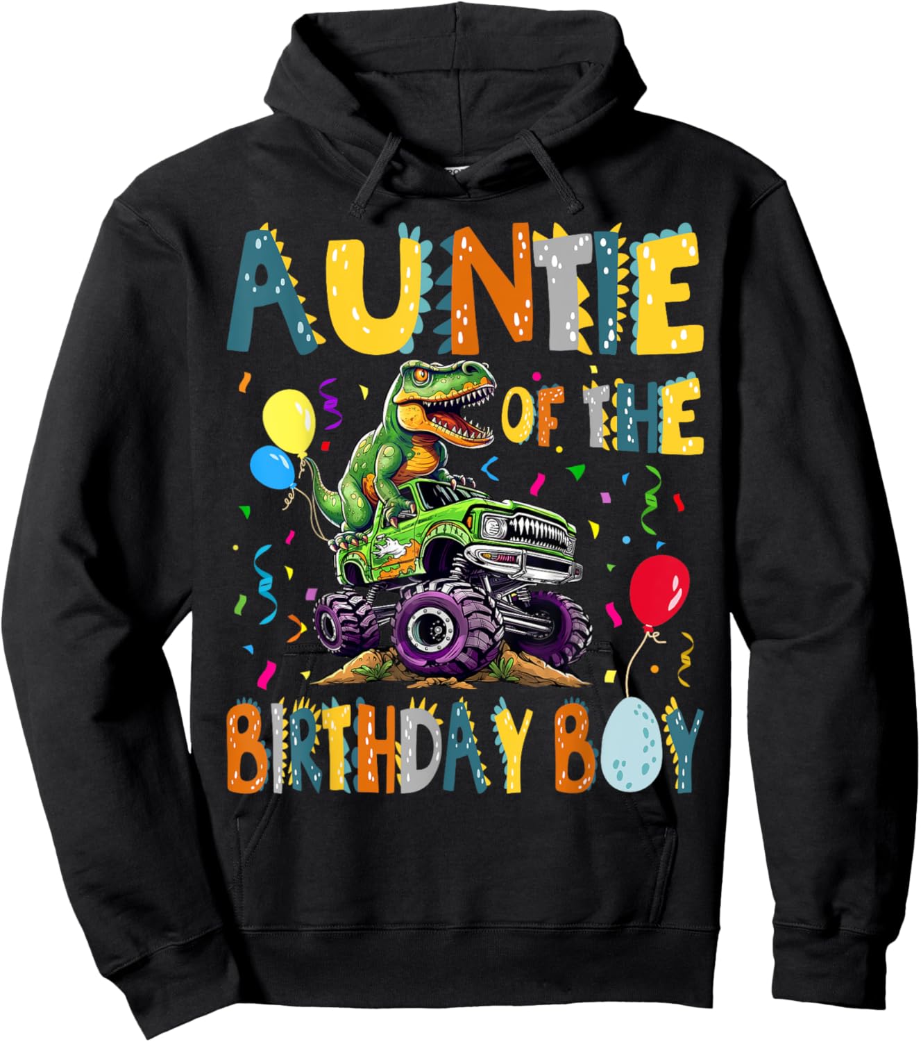 Auntie Of The Birthday Boy T-Rex Dinosaur Birthday Party Hoodie - Hoodie | Black