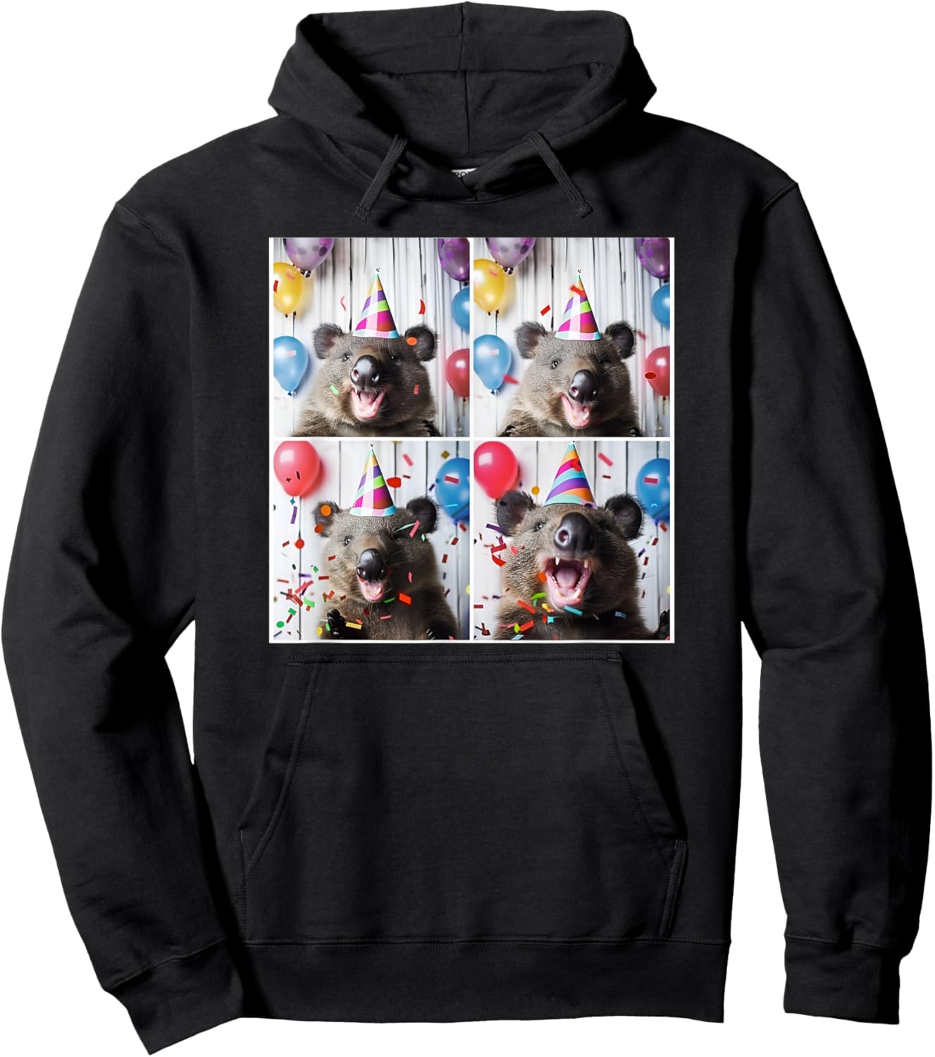 Wombat Lover Australian Animal Party Hat Wombat Birthday Hoodie - Hoodie | Black