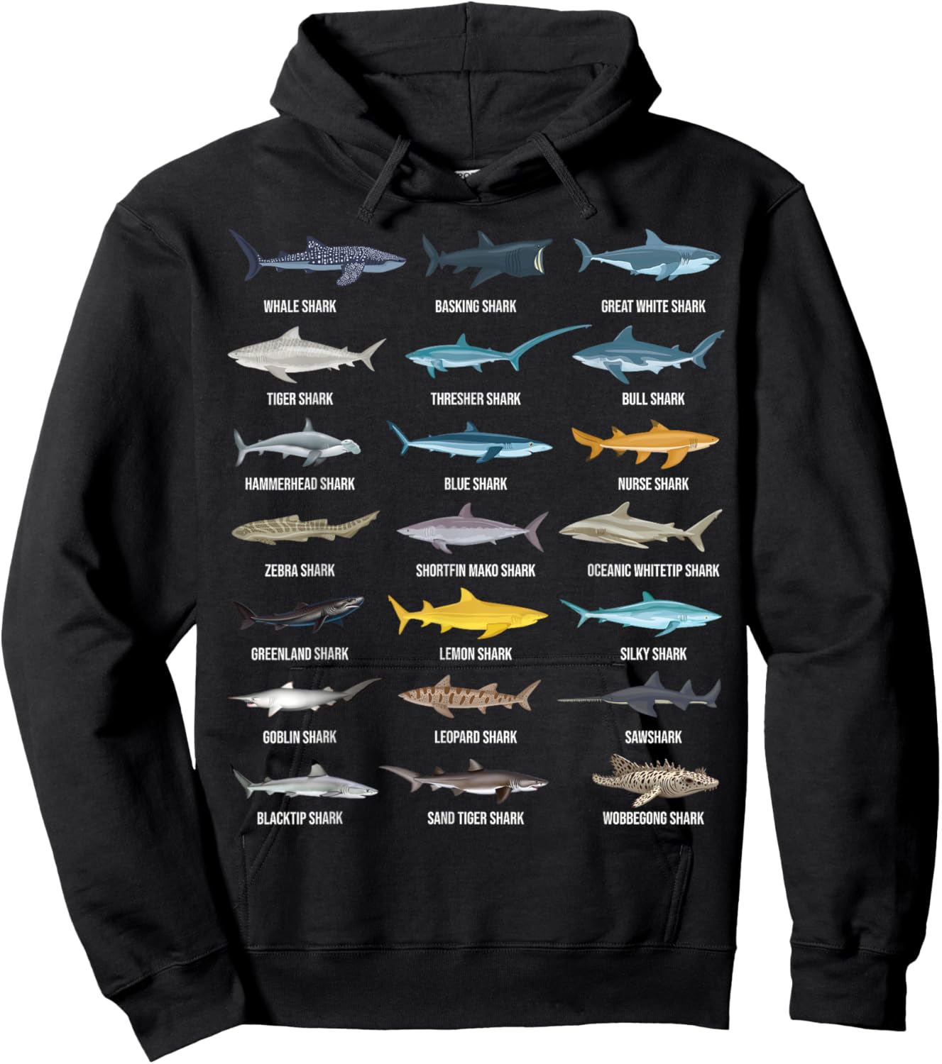 Types of Sharks Shark Species Identification Ocean Lovers Hoodie - Hoodie | Black