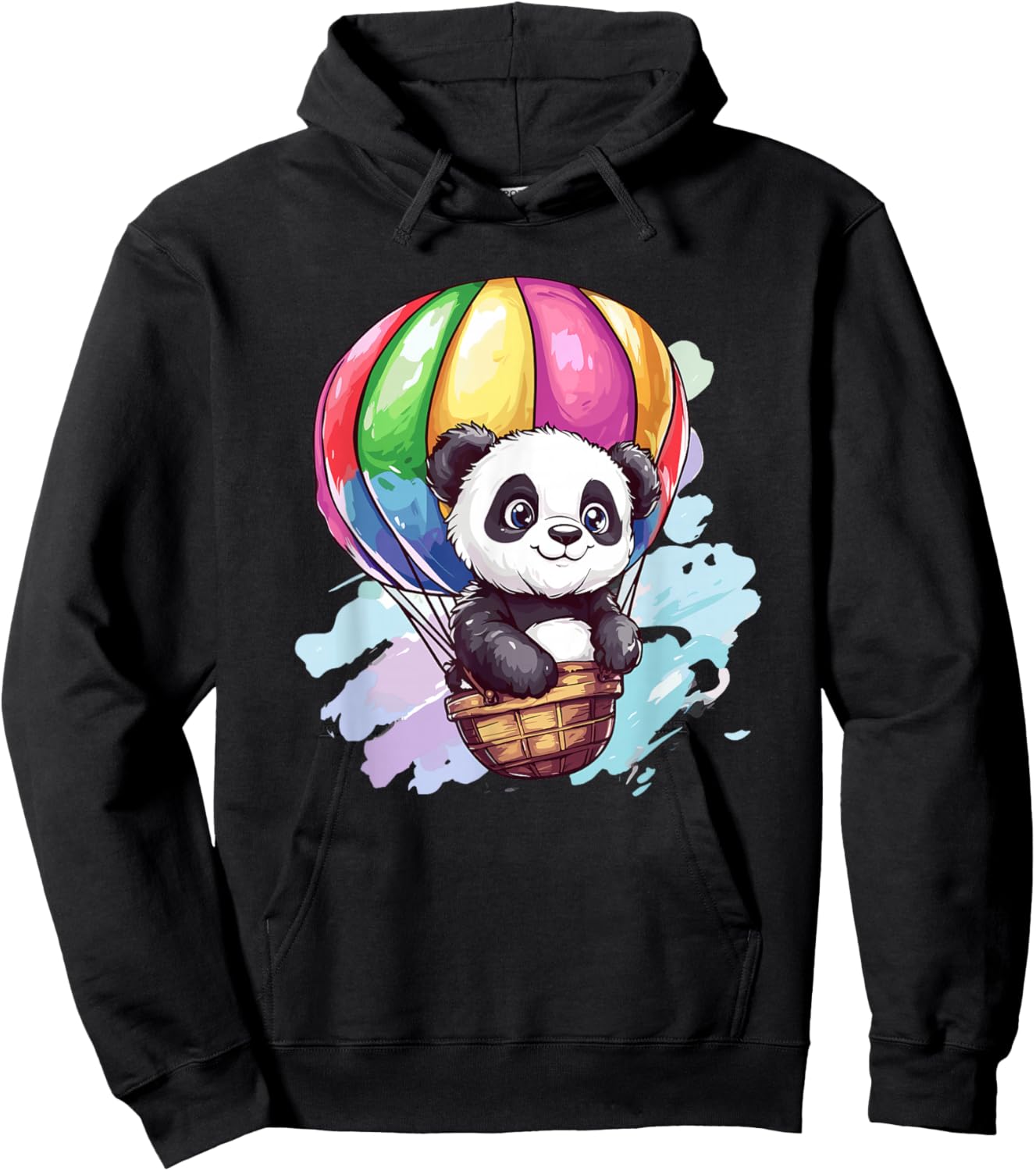 Panda In The Sky Colorful Hot Air Balloon Hoodie - Hoodie | Black