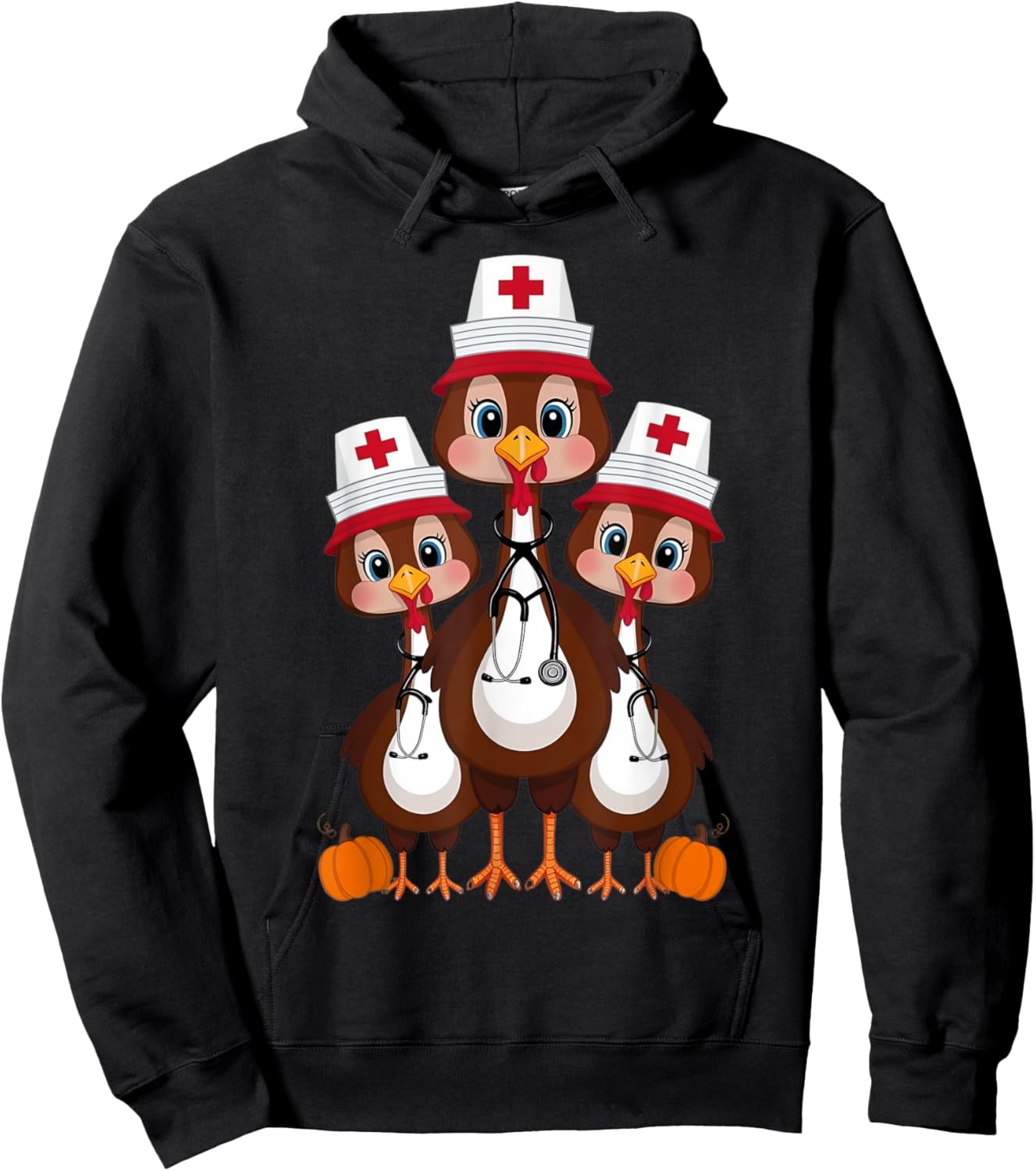 Thanksgiving Scrub Tops Women Turkey Nurse Holiday Nursing Hoodie - Hoodie | Black