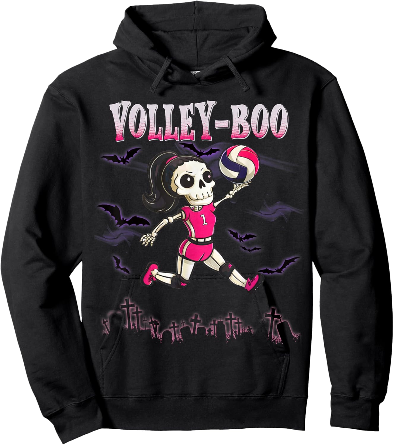 Volleyball Teen Halloween Skeleton Girl October Volley-Boo Hoodie - Hoodie | Black
