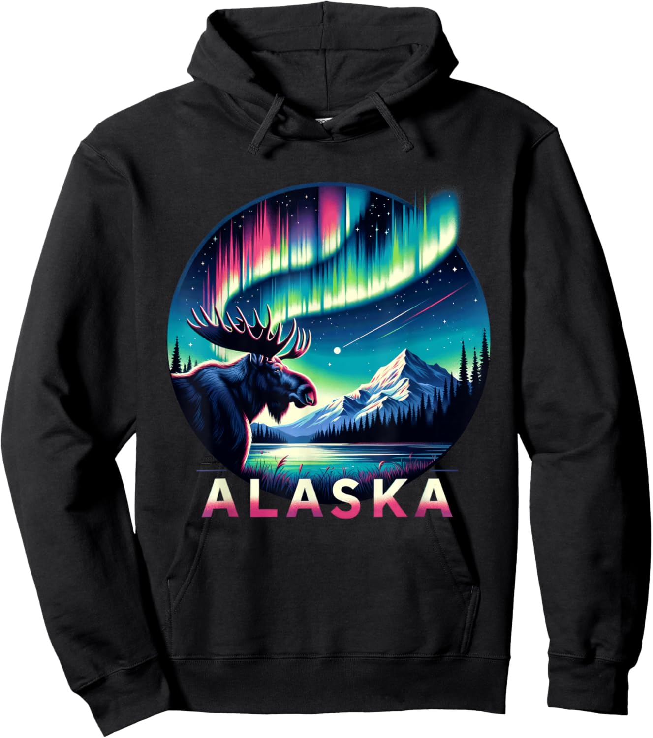 Alaska Northern Lights Aurora Viewing Alaska Vacation Moose Hoodie - Hoodie | Black