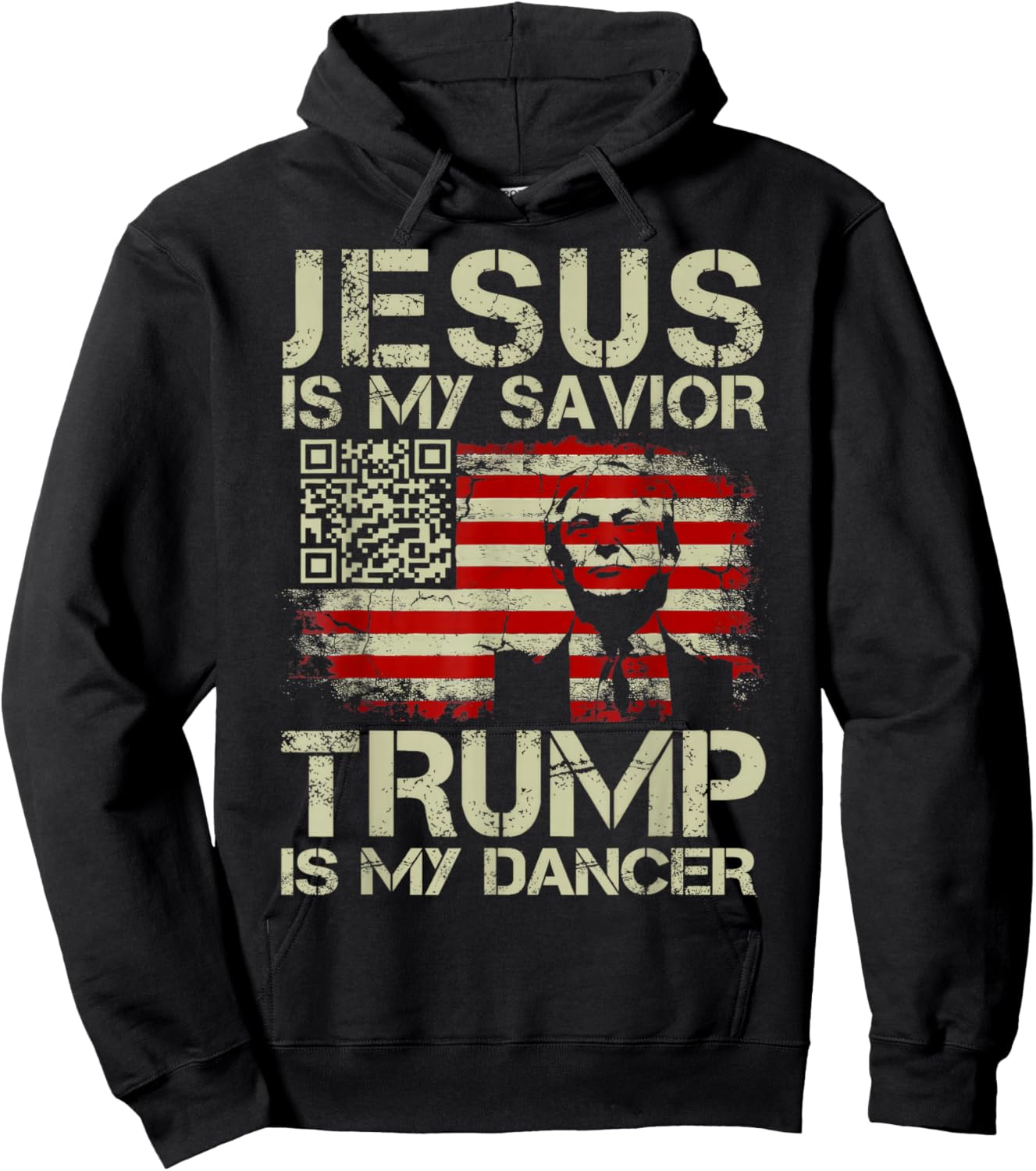 Jesus Is My Savior Trump Is My Dancer QR Trump Dancing Code Hoodie - Hoodie | Black