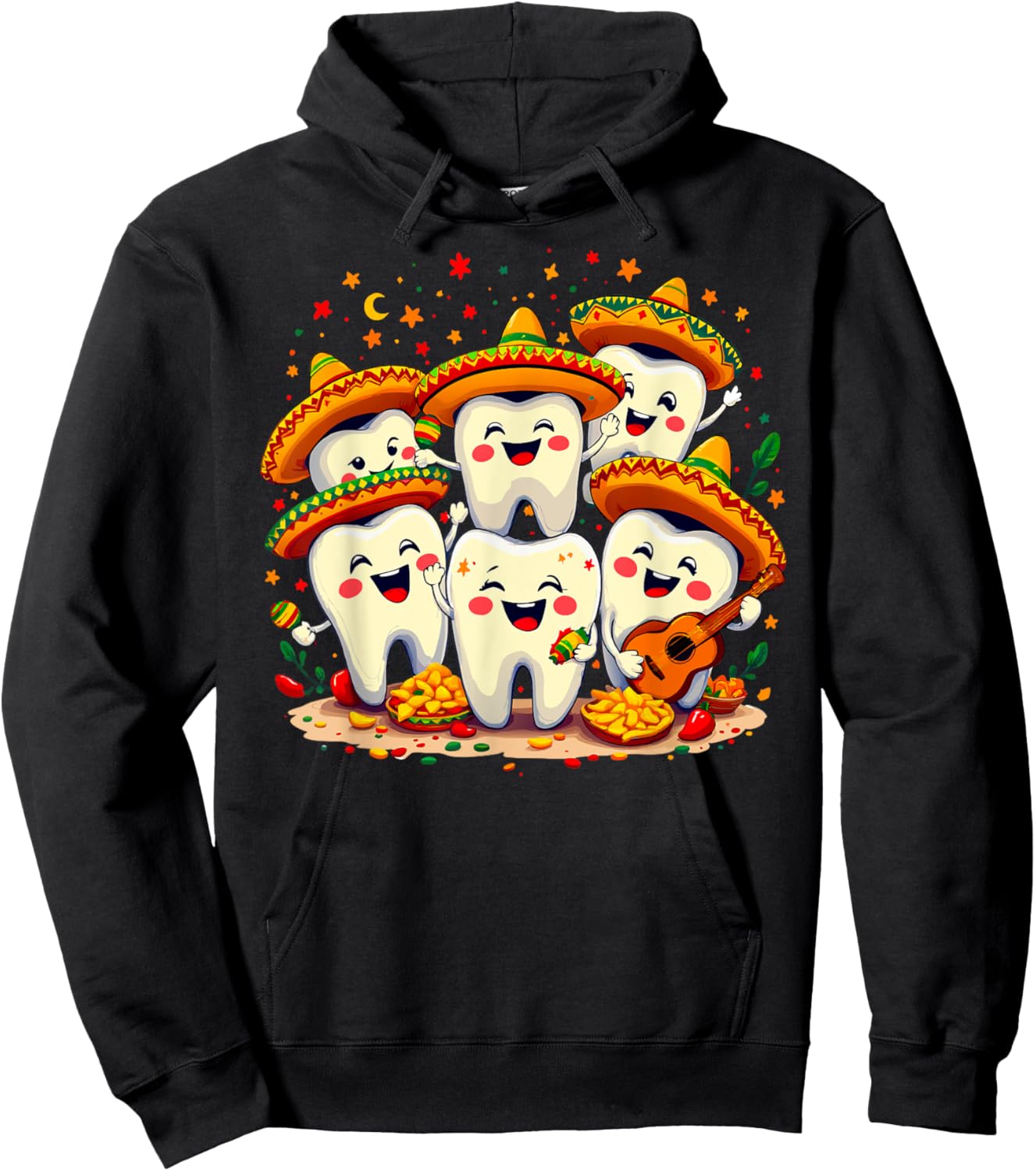 Funny Cinco de Mayo Dentist Tooth Fiesta Sombrero Design Hoodie - Hoodie | Black