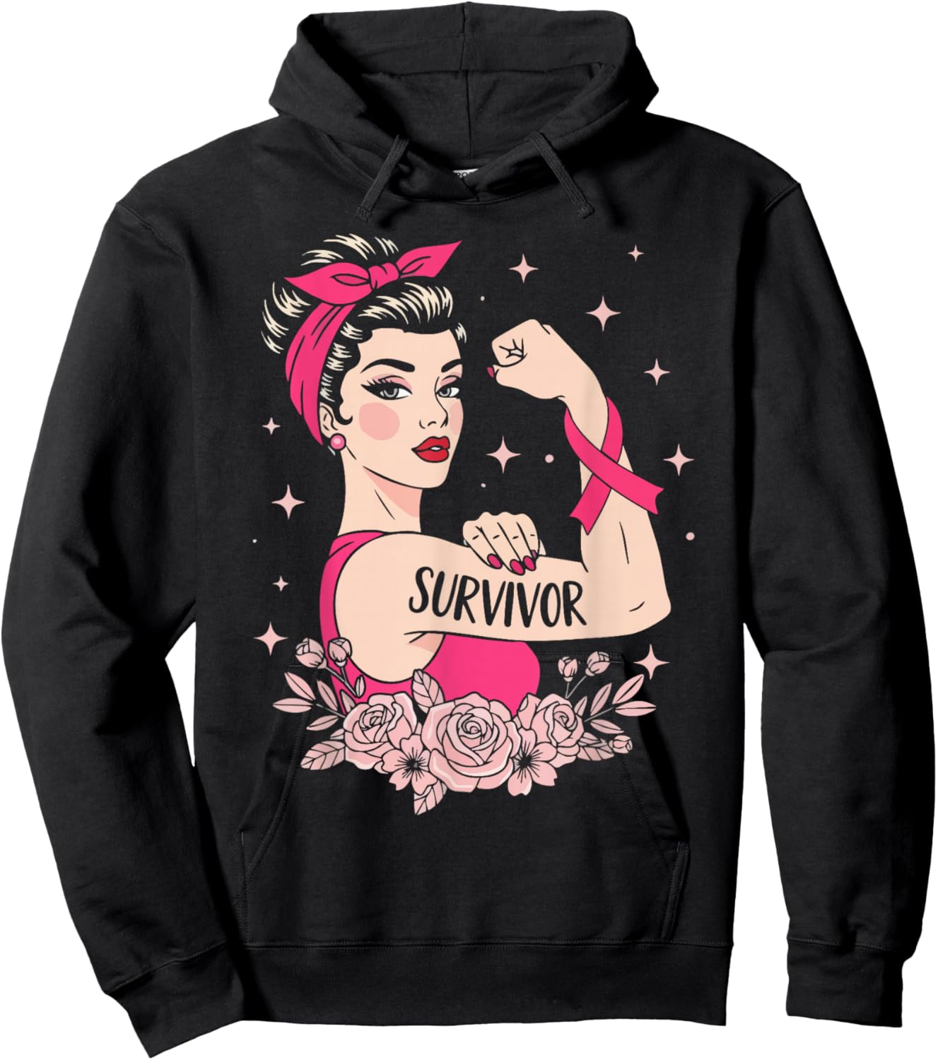 Breast Cancer Survivor Rosie Riveter Pink Awareness Women Hoodie - Hoodie | Black