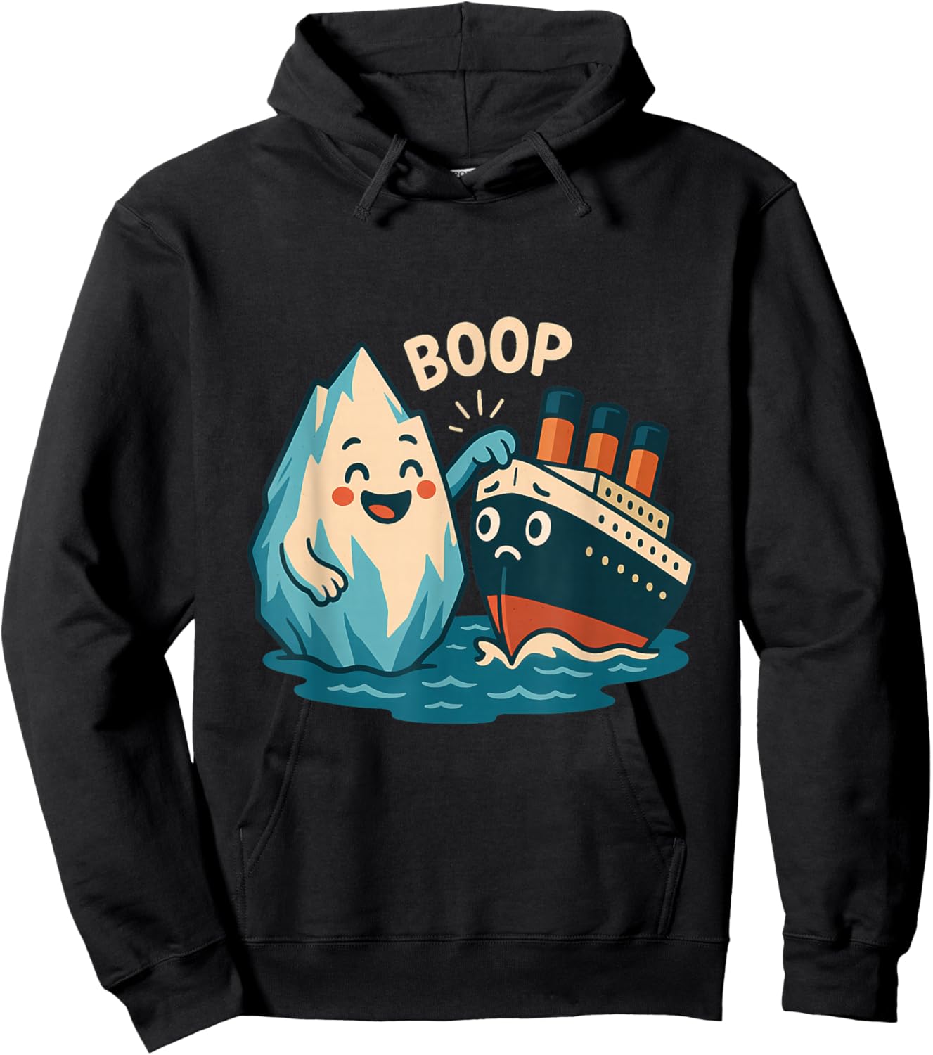 Iceberg Booping Titanic Cute Nautical Cartoon Hoodie - Hoodie | Black