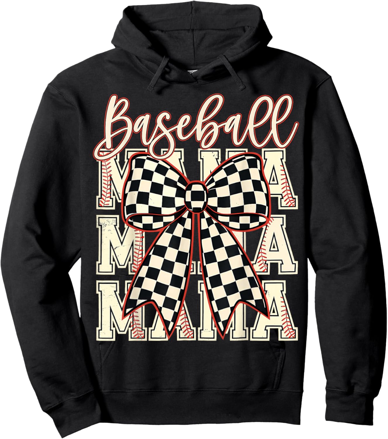 Checkered Coquette Baseball Mama Women Baseball Mom Gifts Hoodie - Hoodie | Black