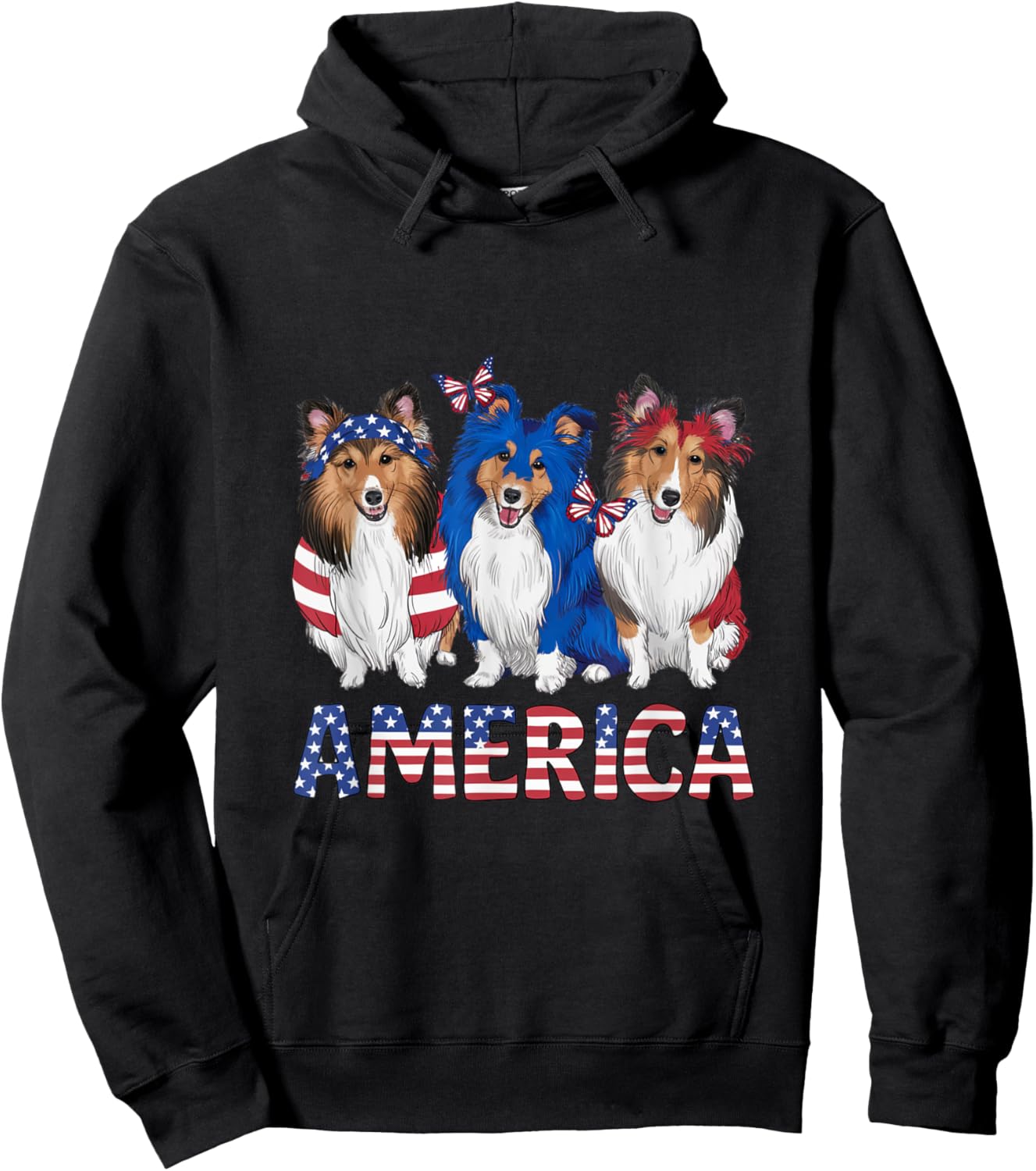 American 4th of July Dog Rough Collie Kids Men Hoodie - Hoodie | Black
