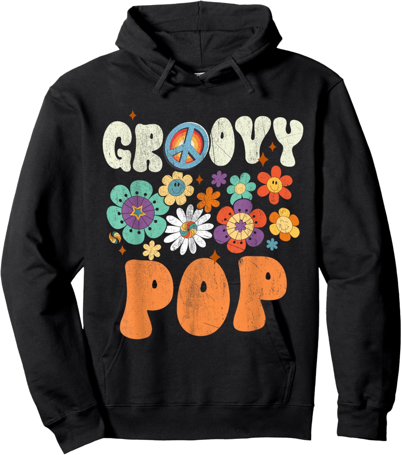Retro Groovy Pop Gifts For Father's Day Hippie Flowers Hoodie - Hoodie | Black