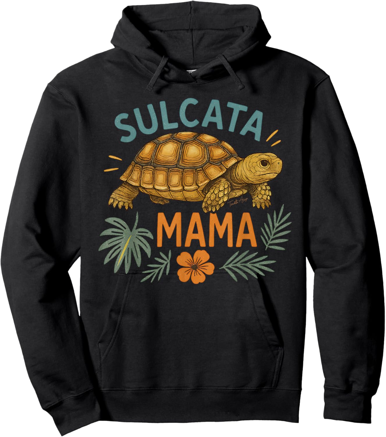 Sulcata Mama Gift Tortoise Mom Tort Botanical Reptile Hoodie - Hoodie | Black