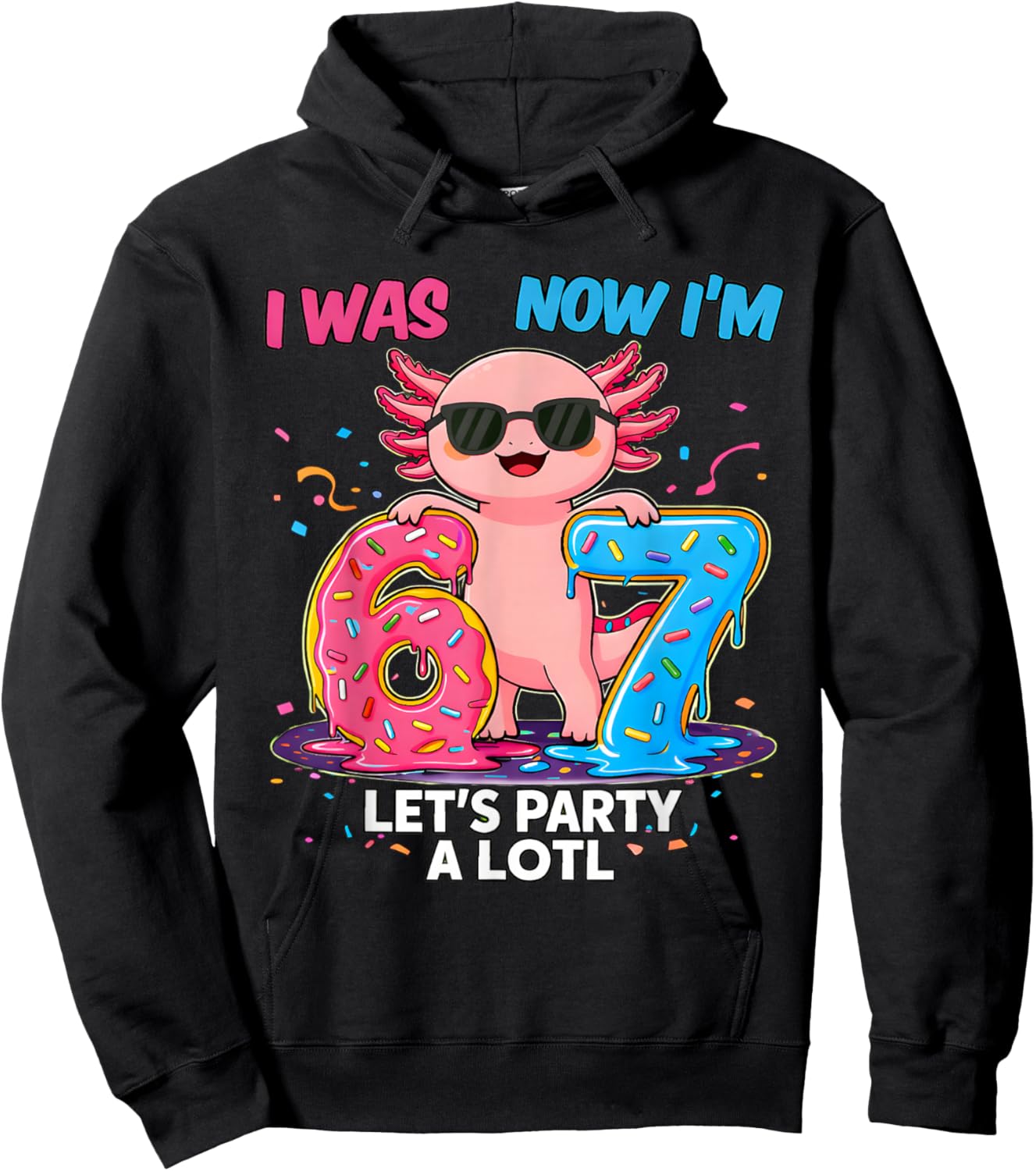 I was Six Now I'm Seven Axolotl 7th Birthday Party 6 7 Kids Hoodie - Hoodie | Black