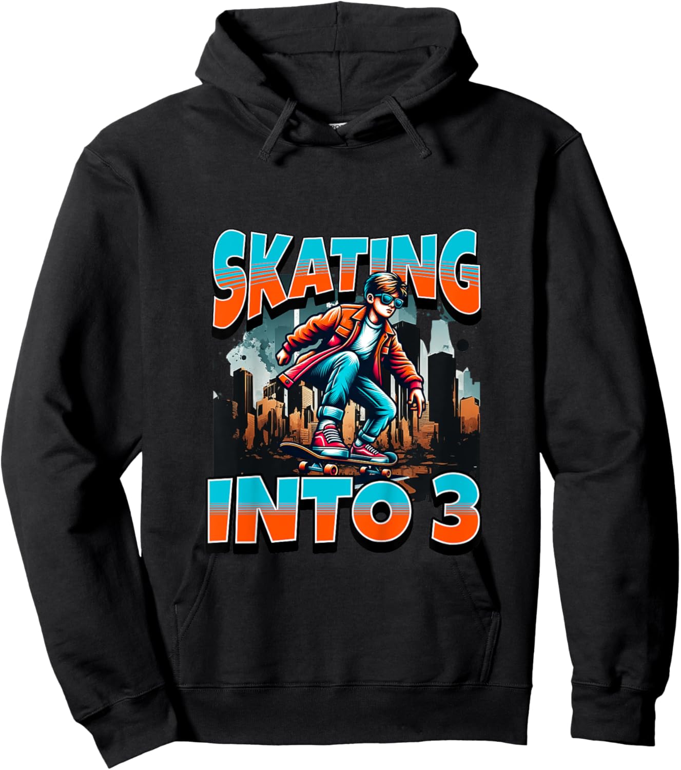 Kids Boy Skateboard Skating Into 3 Year Old 3rd Birthday Boy Hoodie - Hoodie | Black