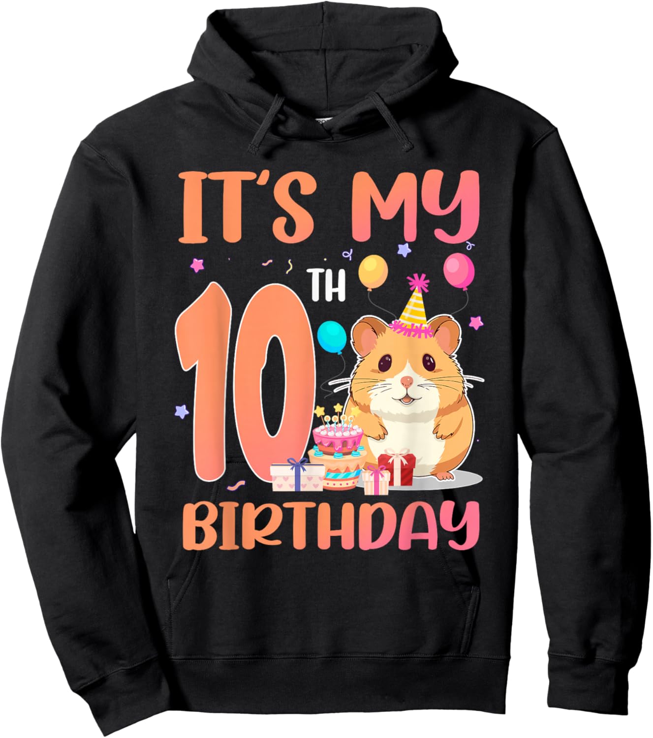 It's My 10th Birthday Cute Hamster 10 Year Old Kids Hoodie - Hoodie | Black
