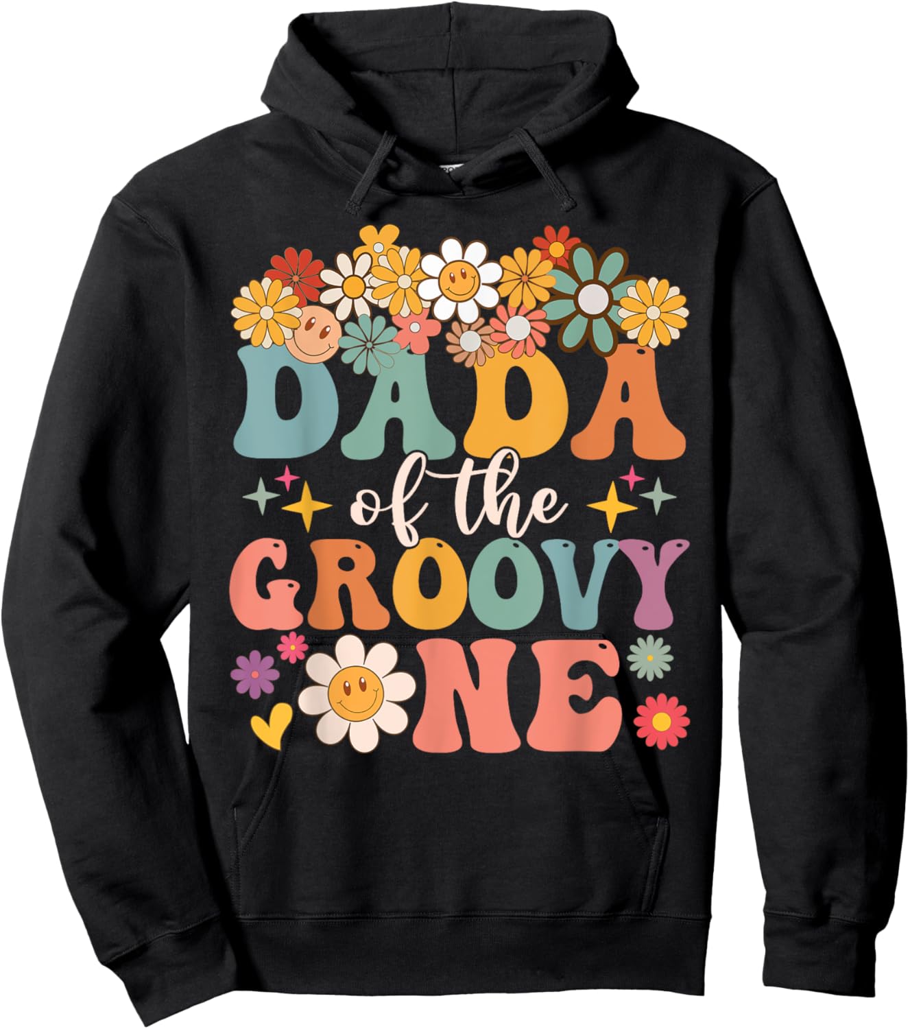 Retro Dada of Groovy One Matching Family 1st Birthday Party Hoodie - Hoodie | Black