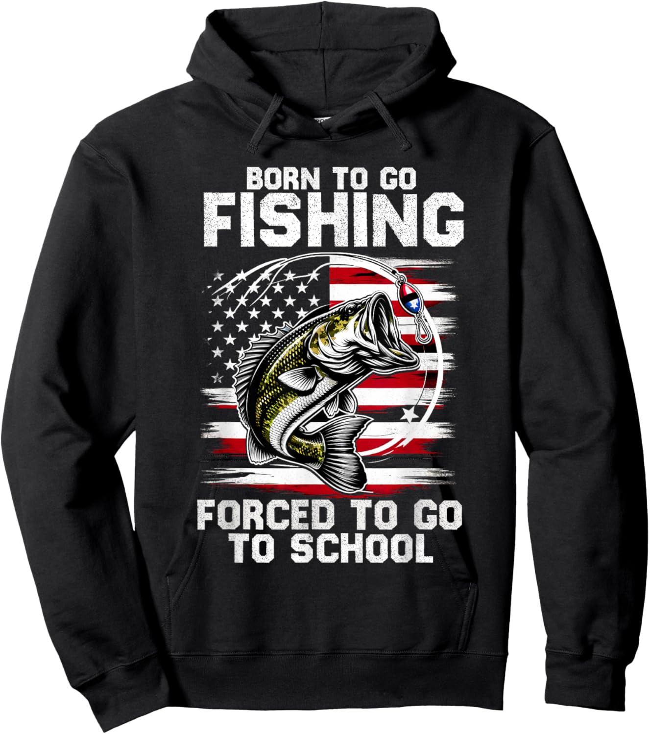 Born To Go Fishing Forced School Funny Fishing Kids Boys Hoodie - Hoodie | Black