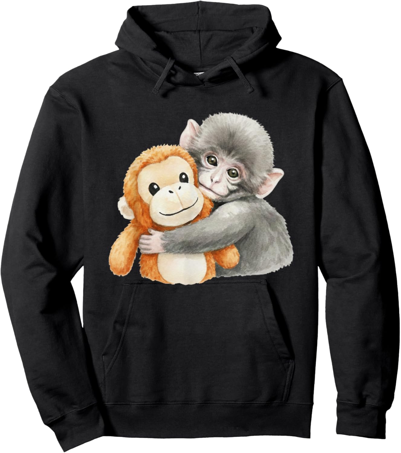 PunchKung The Monkey Holding Plush Friend Viral Meme Graphic Hoodie - Hoodie | Black
