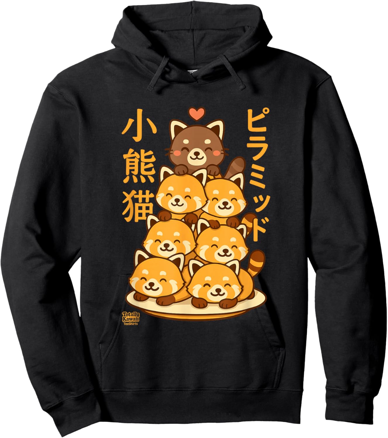 Kawaii Red Panda Pyramid Anime Japanese Letters Cute Hoodie - Hoodie | Black