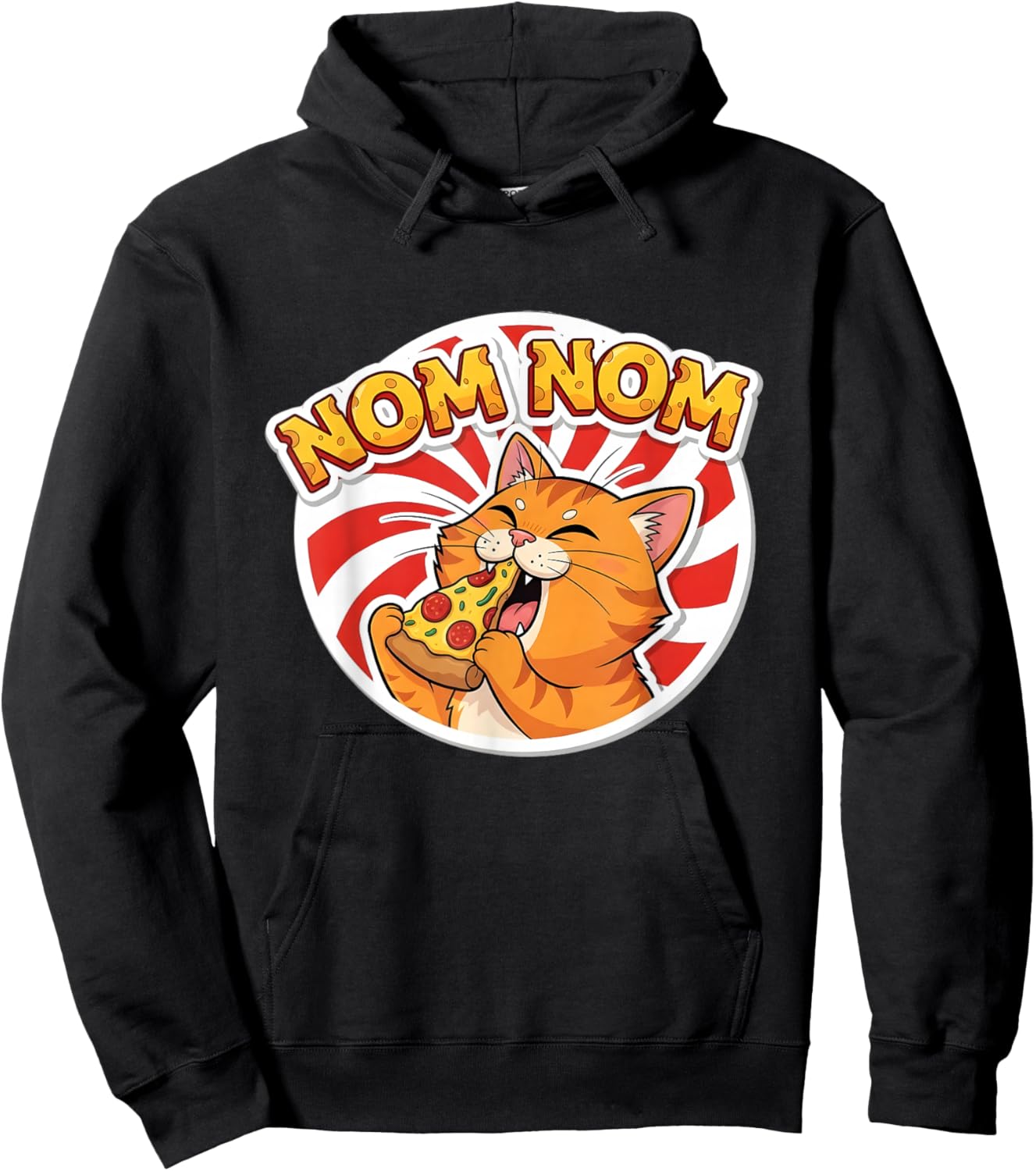 Funny Cat Eating Pizza Nom Nom Meme Women Girls Kids Hoodie - Hoodie | Black