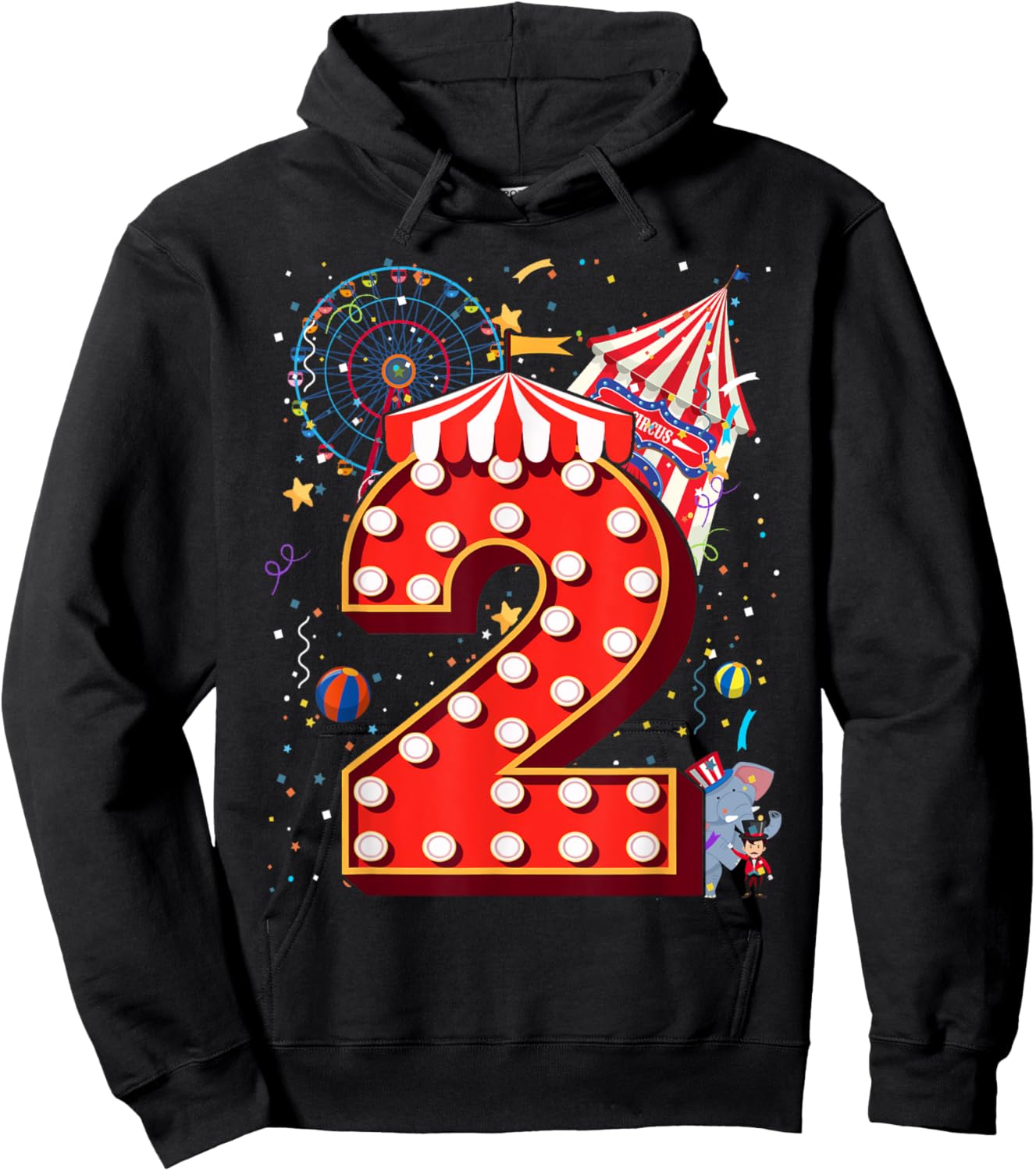 2 Year Old Circus Top Birthday Carnival 2nd Party Toddler Hoodie - Hoodie | Black