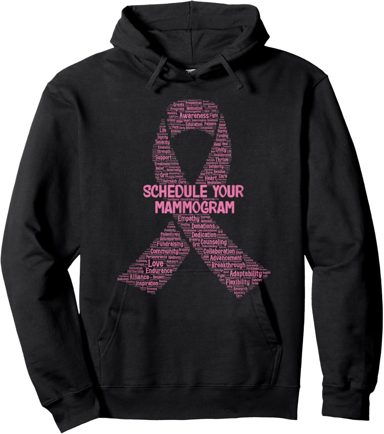 Schedule Your Mammogram Breast Cancer Awareness Word Cloud Hoodie - Hoodie | Black