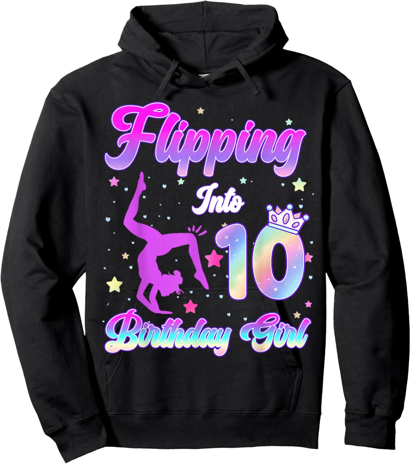 Kids 10th Birthday Girl Gymnastics 10 Year Old Gymnast Girl Hoodie - Hoodie | Black
