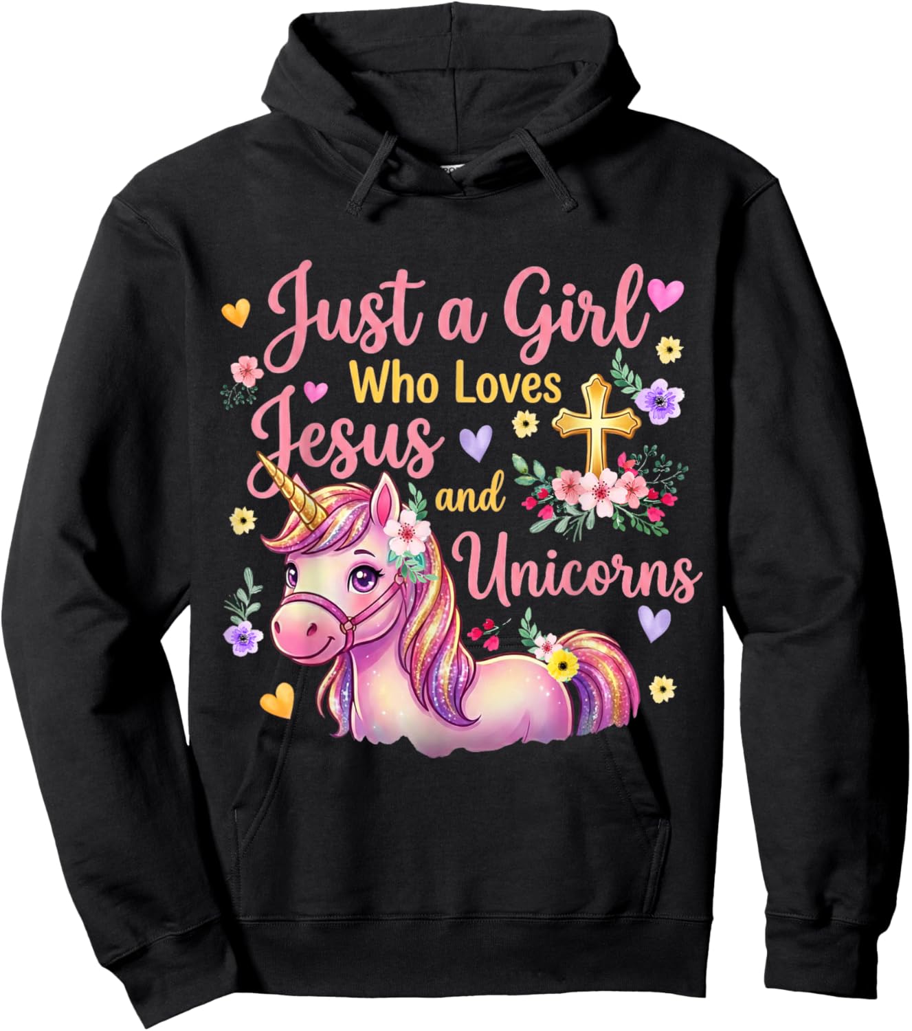 Just A Girl Who Loves Jesus and Unicorns Christian Religious Hoodie - Hoodie | Black