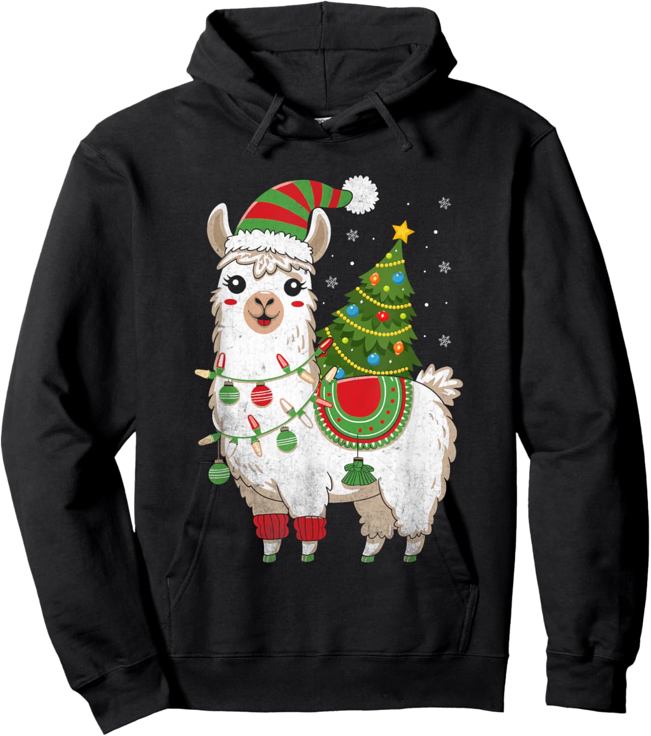 Llama Christmas Tree Cute X-mas Lights Festive Holiday Hoodie - Hoodie | Black