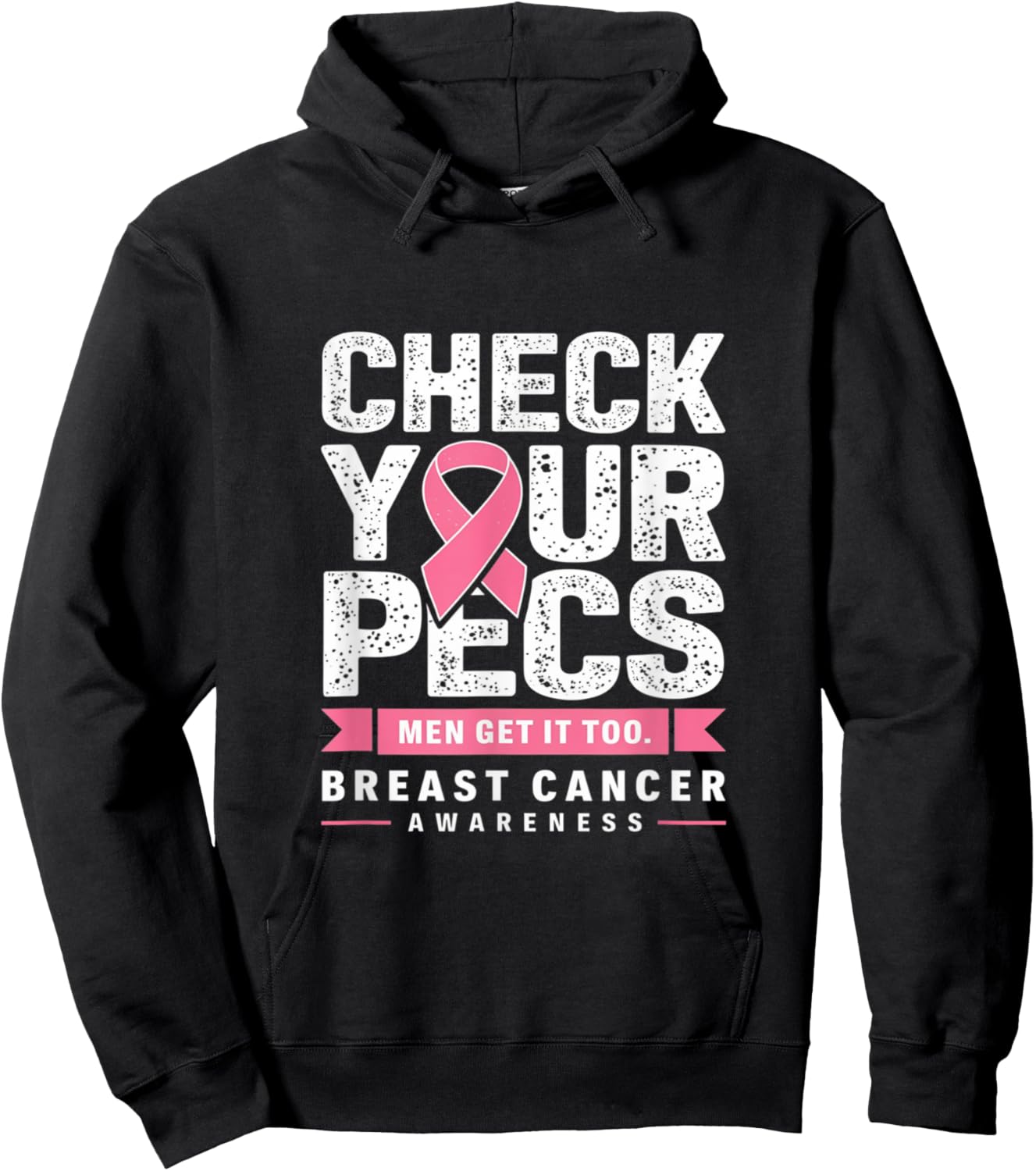 Check Your Pecs Men Breast Cancer Awareness Hoodie - Hoodie | Black