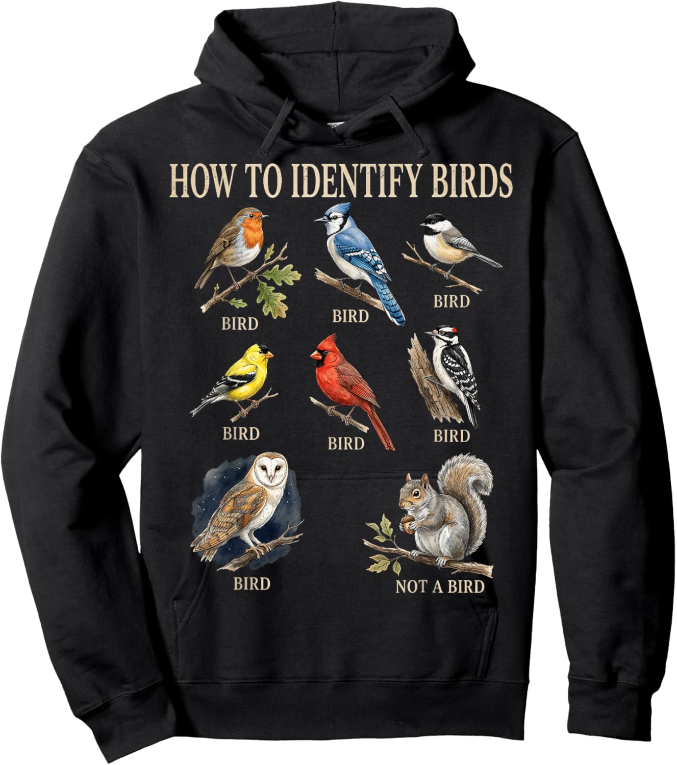 Funny How to Identify Birds Birding Humor Bird Watcher Hoodie - Hoodie | Black