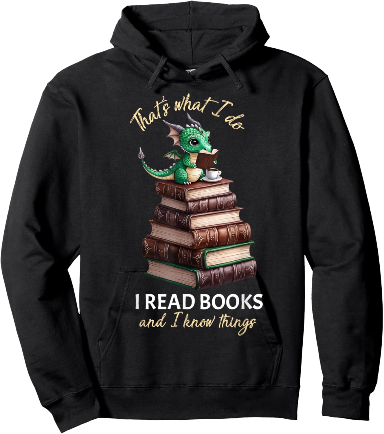 Librarian Bibliophile Dragon Coffee I read books Hoodie - Hoodie | Black