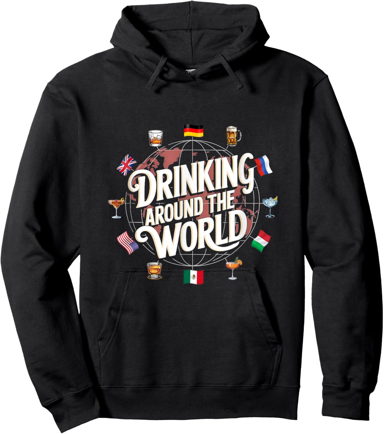 Funny Drinking Around The World Drink - Funny Drinking Around The World Drink - Black - -Adults - Short Sleeve - - Polyester 100% - Modern Cartoon Round Collar - Small Hoodie - Hoodie | Black