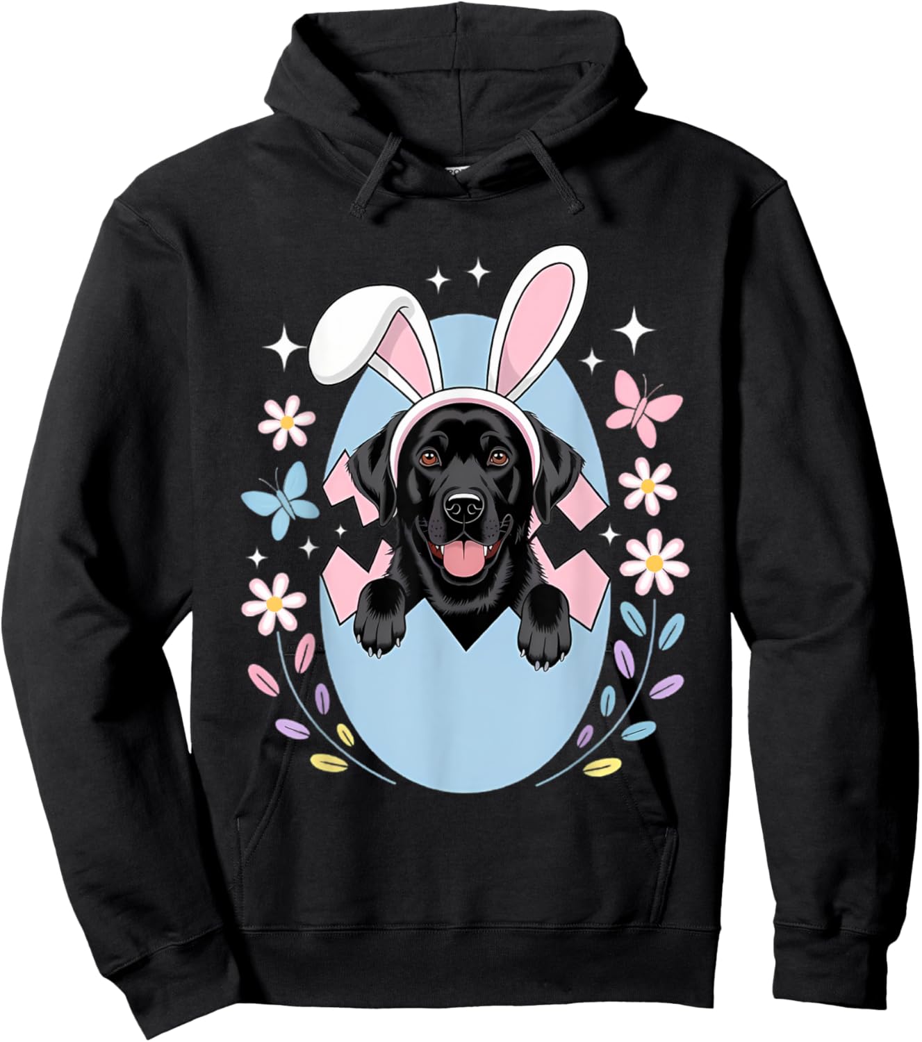 Labrador Golden Retriever Bunny Springs Eggs Easter Dog Hoodie - Hoodie | Black