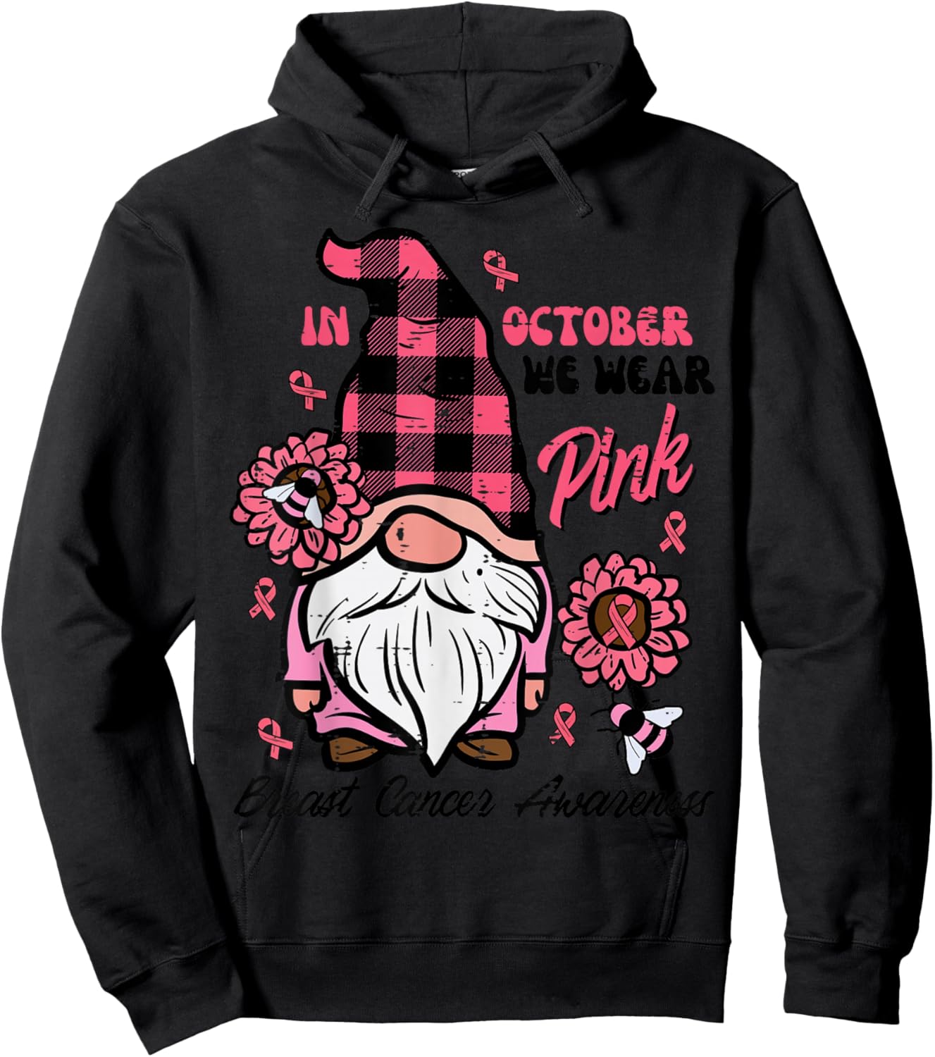 Breast Cancer Aware Gnome October We Wear Pink Women Kid Men Hoodie - Hoodie | Black