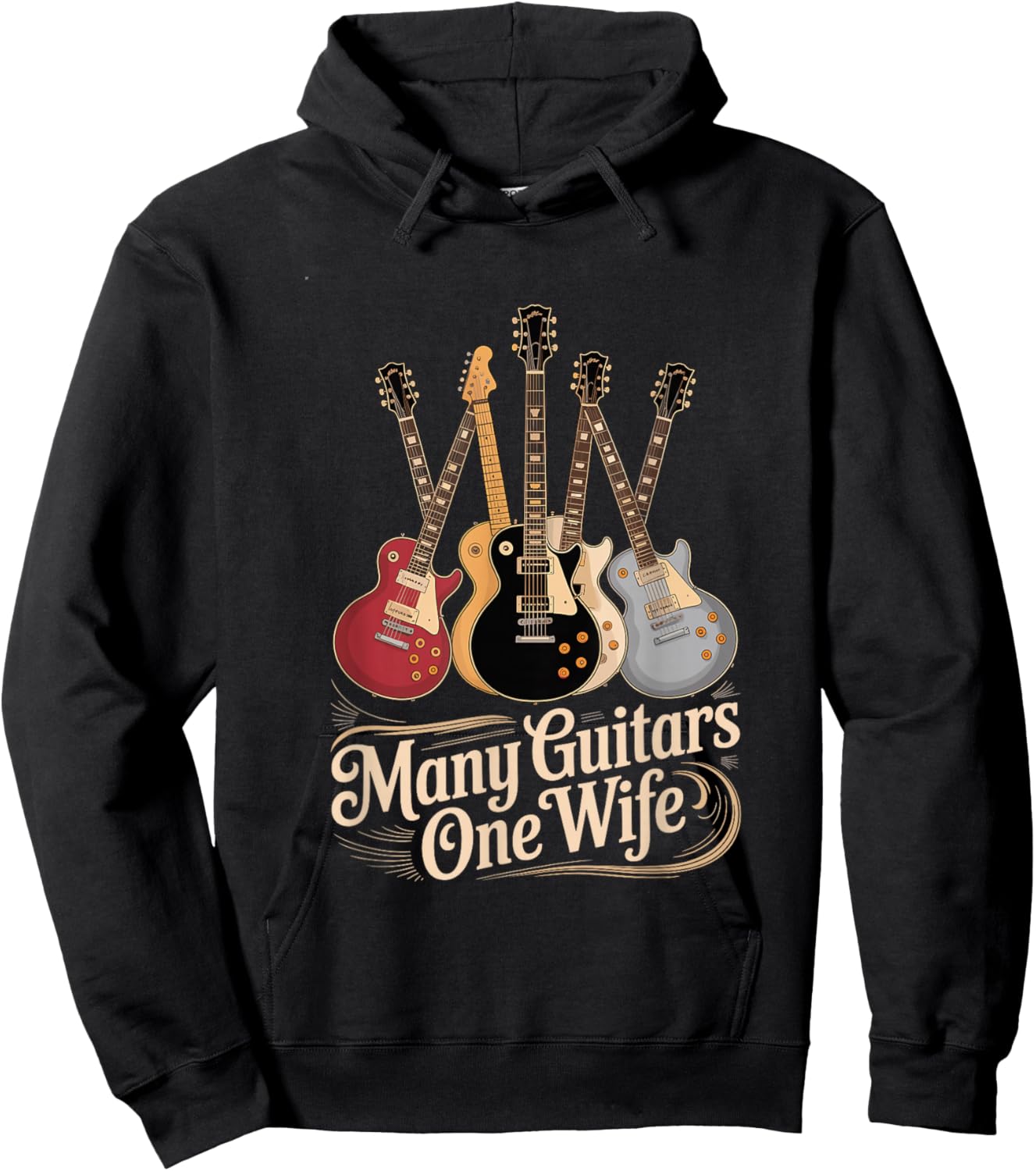 Many Guitars One Wife Guitarist Quote Music Lover Hoodie - Hoodie | Black