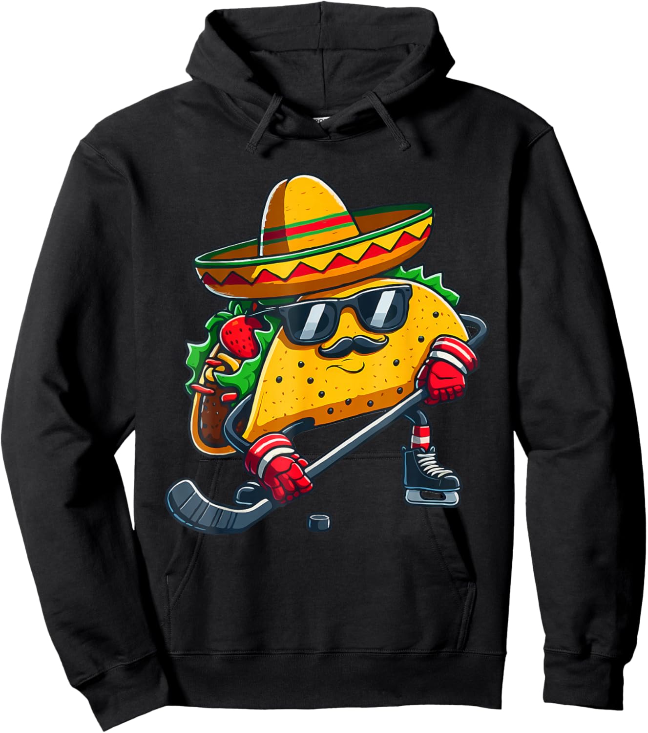 Funny Cinco De Mayo Taco Ice Hockey Player Men Women Hoodie - Hoodie | Black