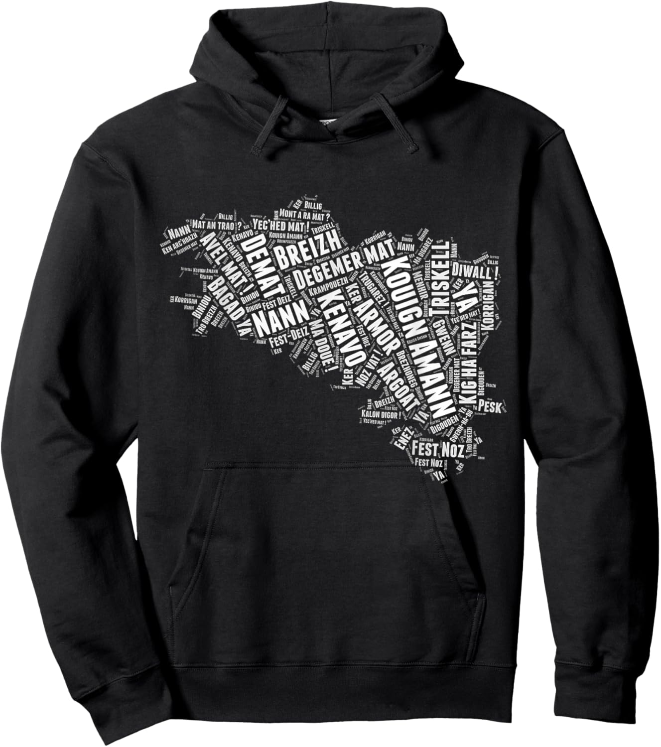 Breton Map of Brittany with Breton Words Breizh Hoodie - Hoodie | Black