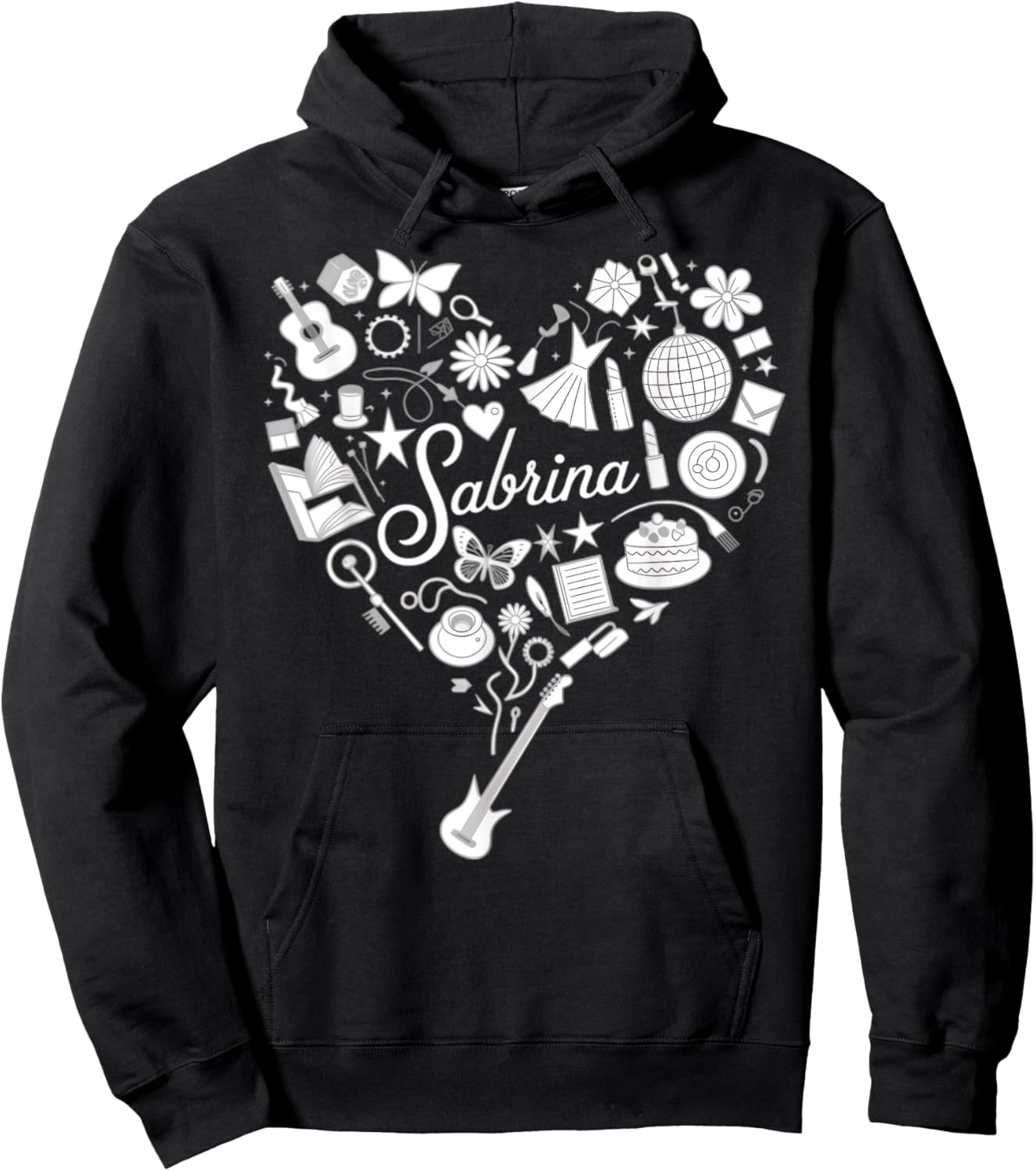 Girl Retro Sabrina First Name Personalized Heart Hoodie - Hoodie | Black