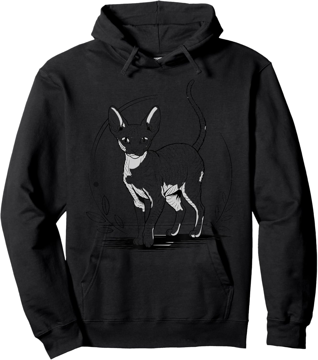Line Art Cornish Rex Minimalist Hoodie - Hoodie | Black