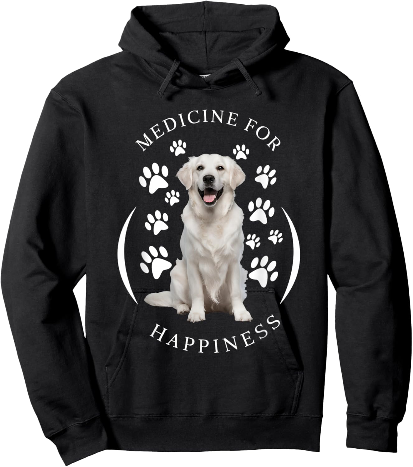 Cute English Cream Golden White Retriever Gifts Medicine for Happiness Dog Women Men Kids Cute Puppy Funny Black Classic Animal Print Short Sleeve Hoodie - Hoodie | Black