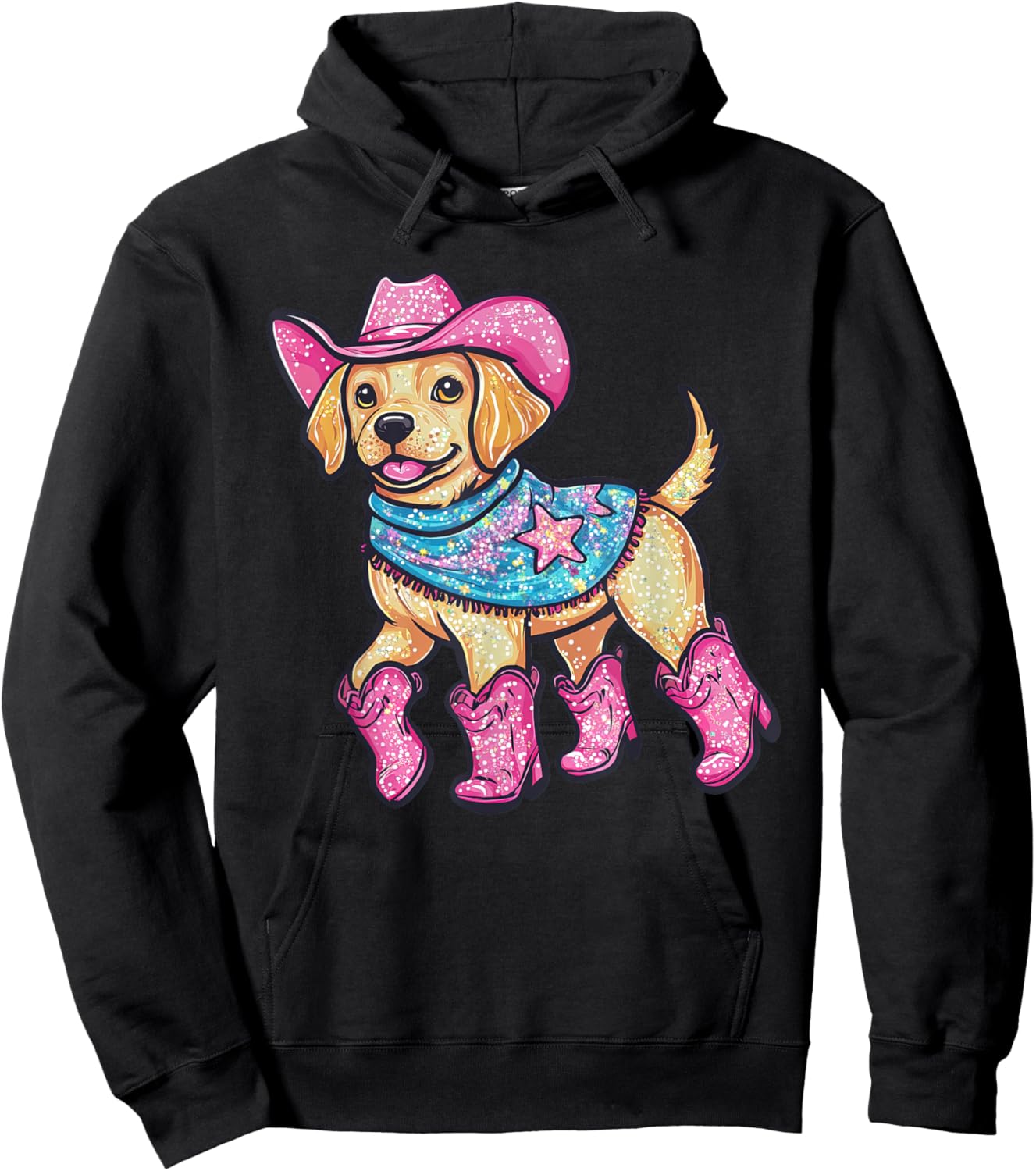 Cute Dog In Pink Cowboy Hat Boots Western Cowgirl Dog Lover Hoodie - Hoodie | Black
