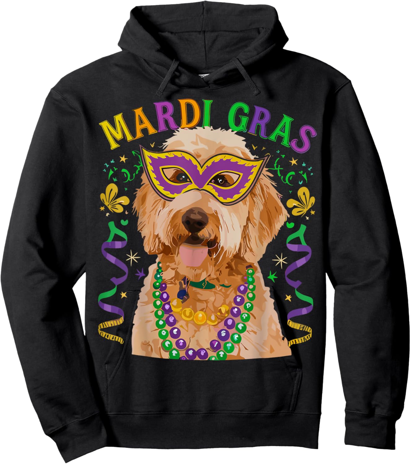 Golden Doodle Mardi Gras Beads Fleur De Lis For Dog Mom Dad Hoodie - Hoodie | Black