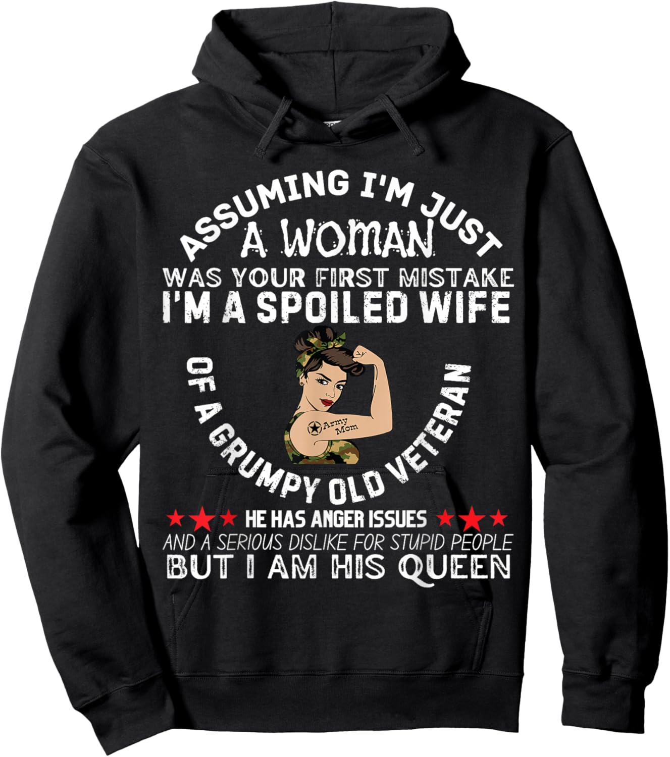 Spoiled Wife of Grumpy Veteran Funny Wife Queen Hoodie - Hoodie | Black