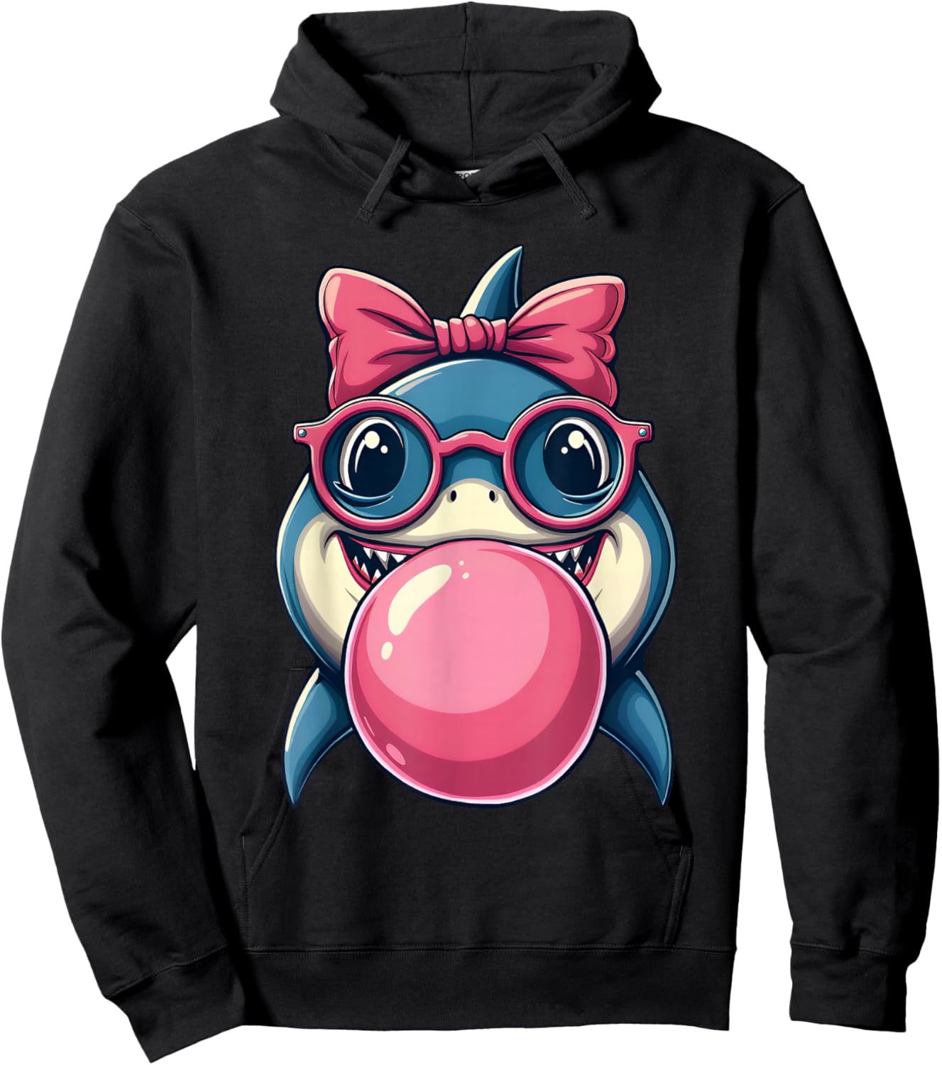 Glasses Bubblegum Cute Shark Pink Bow Funny Little Girl Hoodie - Hoodie | Black