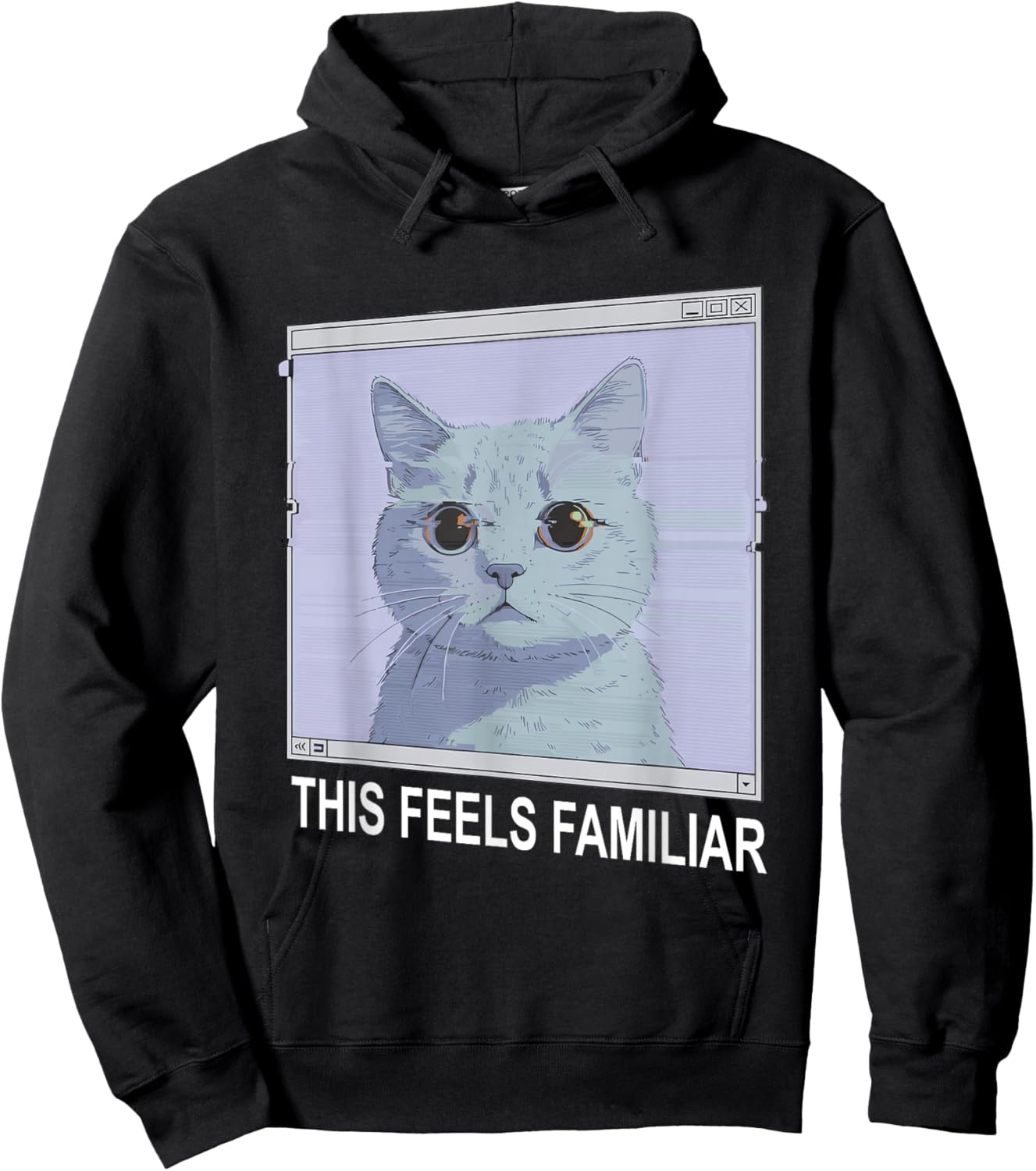 Weirdcore Aesthetic Cat Dreamcore Glitch 90s Window Art Hoodie - Hoodie | Black
