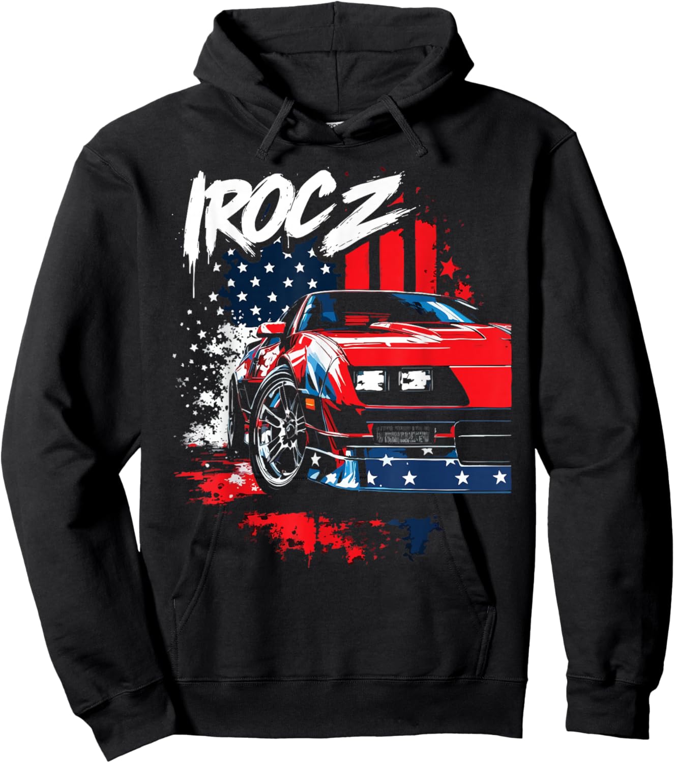 Patriotic Z28 1985 IROC Z USA Flag Fourth of July Muscle Car Hoodie - Hoodie | Black