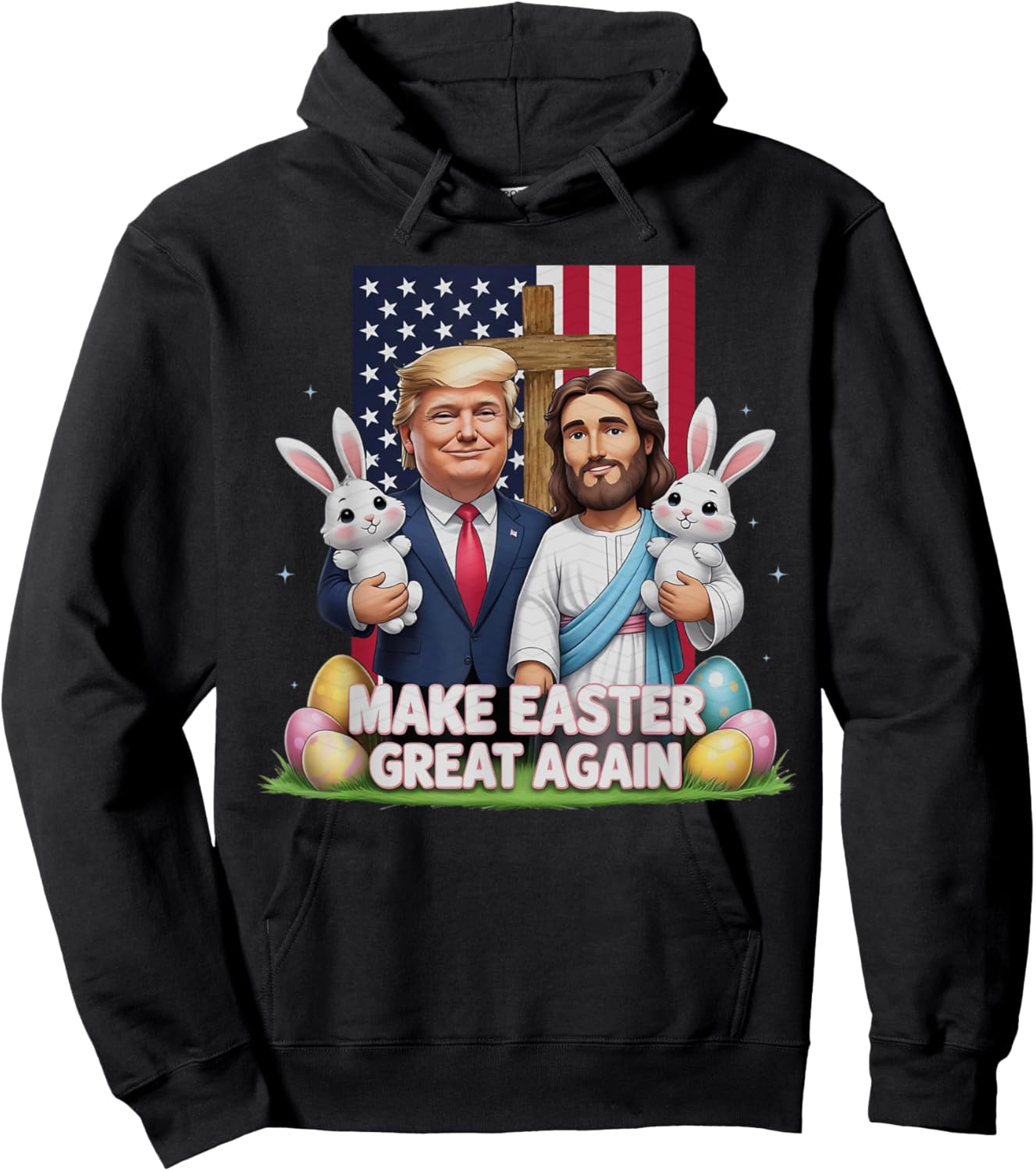 Funny Trump Make Easter Great Again Bunny Hunt Eggs Rabbit Hoodie - Hoodie | Black