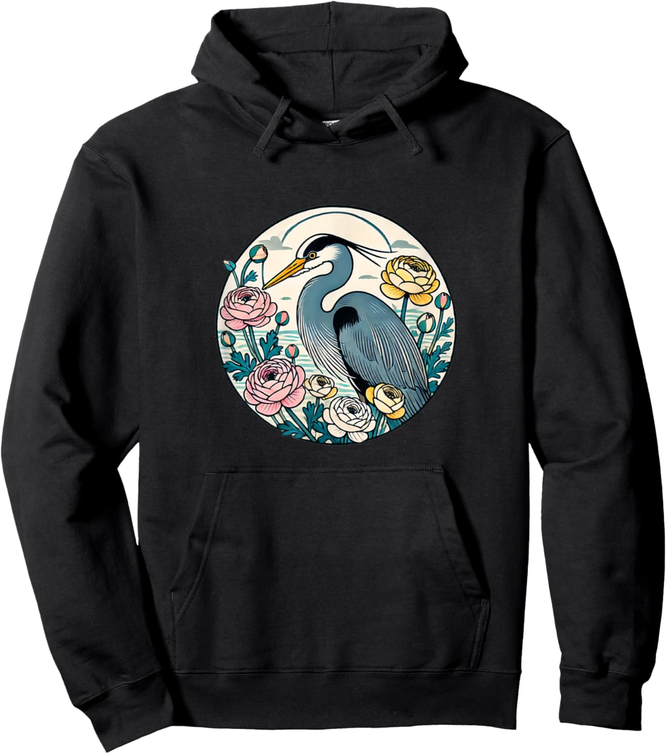 Great Blue Heron Illustration Bird Lover Herons Hoodie - Hoodie | Black