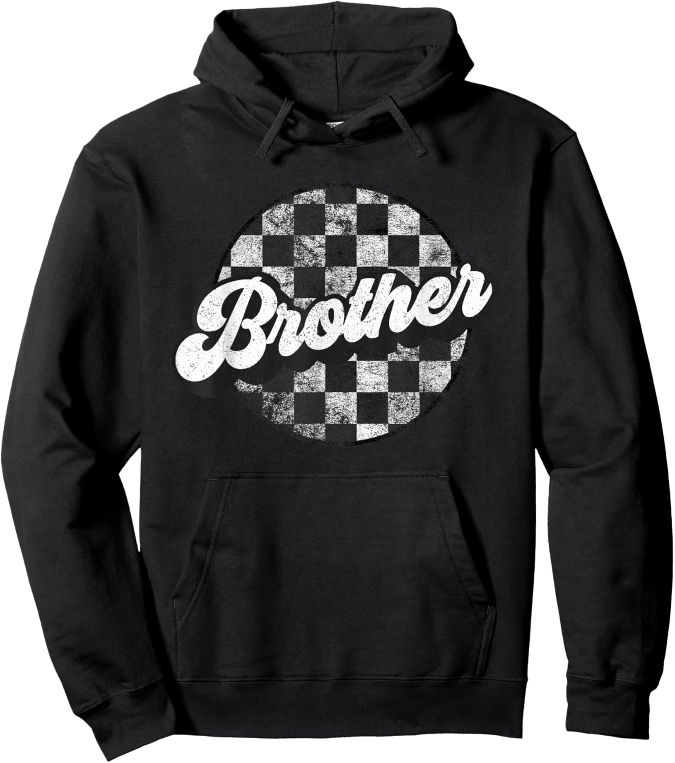 Funny Retro Checkered Brother Race Vintage Matching Family Hoodie - Hoodie | Black