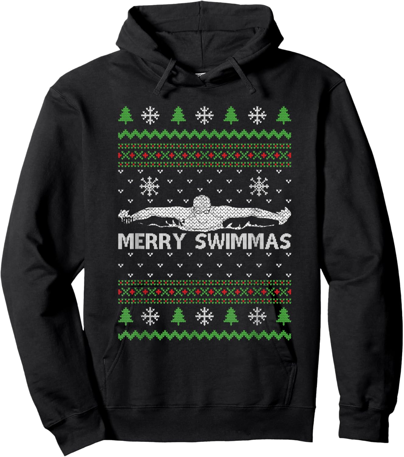 Merry Swimmas Ugly Christmas Swimming Sports Hoodie - Hoodie | Black